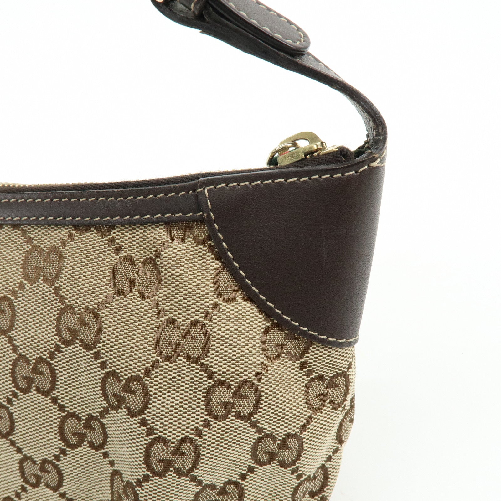 GUCCI Sherry Canvas Leather Accessory Pouch Hand Bag Beige 224093
