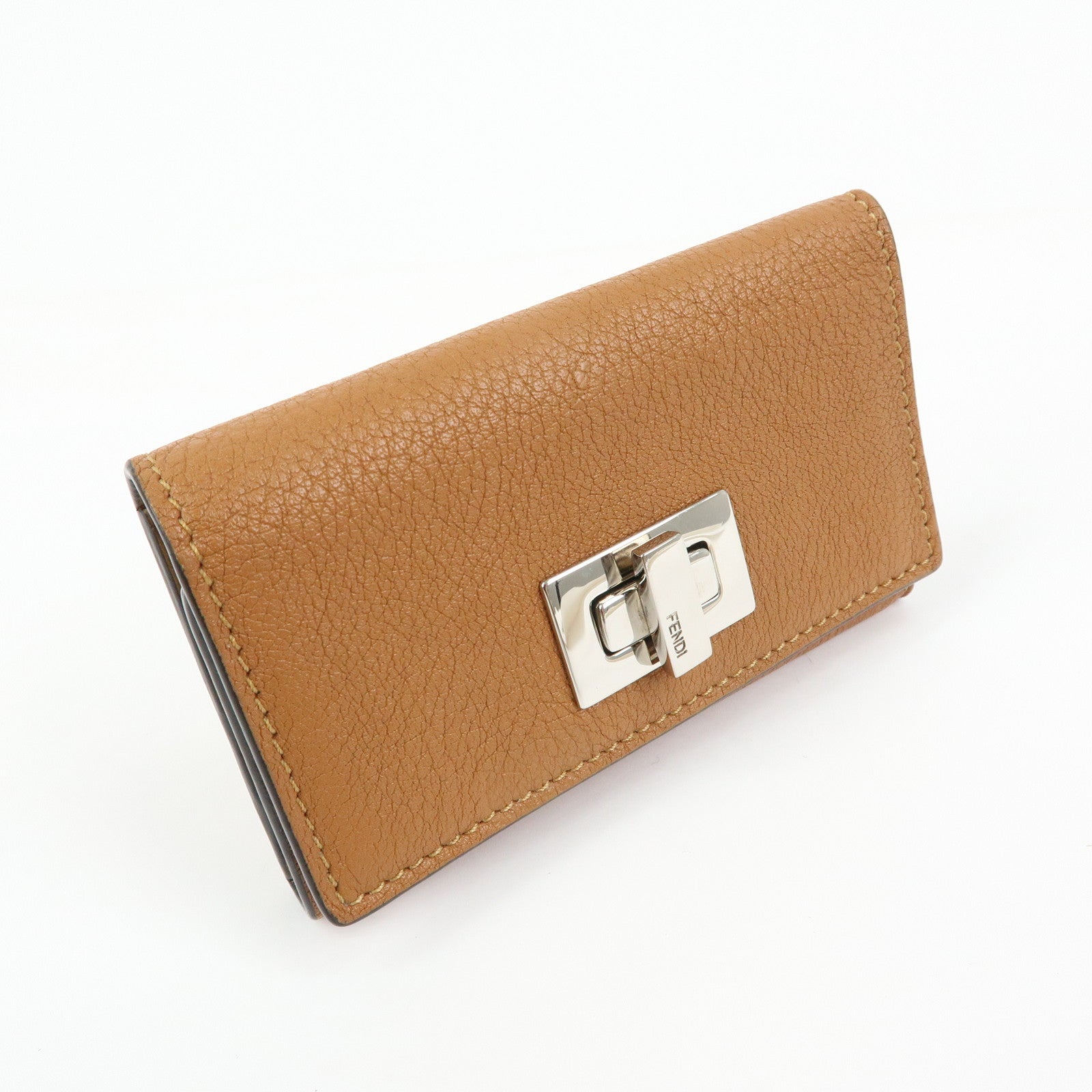 FENDI Peekaboo Leather Key Case Key Holder Brown 8AP159