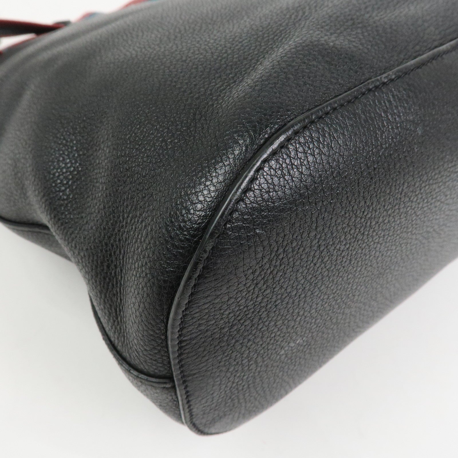 PRADA Logo Calf Leather Shoulder Bag Bucket Bag Black 1BE057