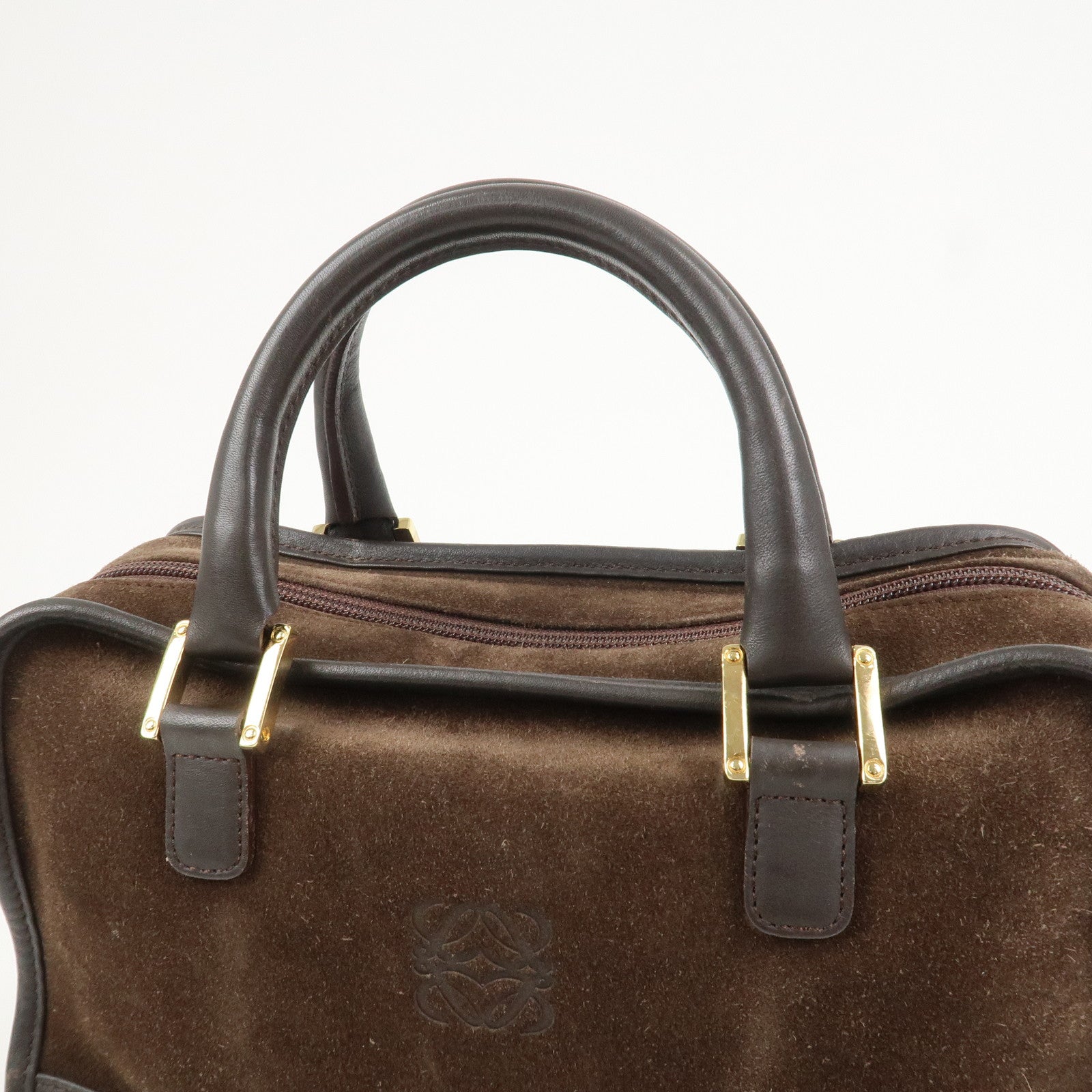 LOEWE Anagram Suede Leather Amazona 28 Hand Bag Brown