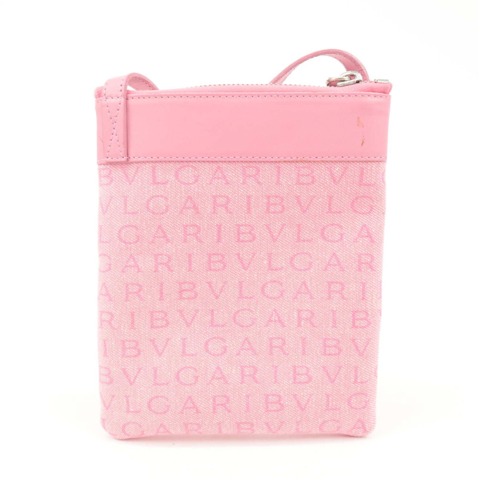 BVLGARI Logo Mania Leather Canvas Shoulder Bag Crossbody Bag Pink Used