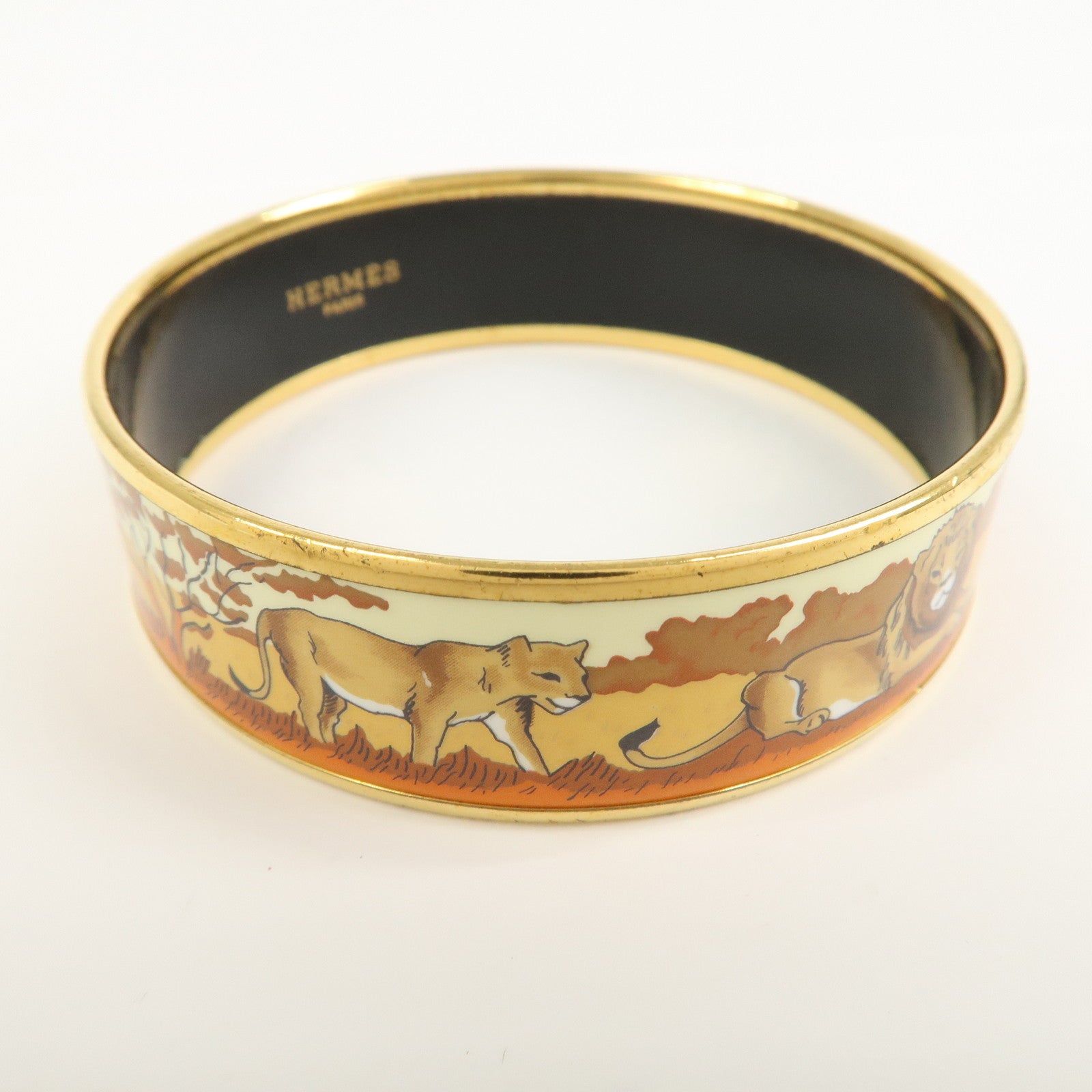 HERMES Email GM Gold Plated Bangle Bracelet Brown