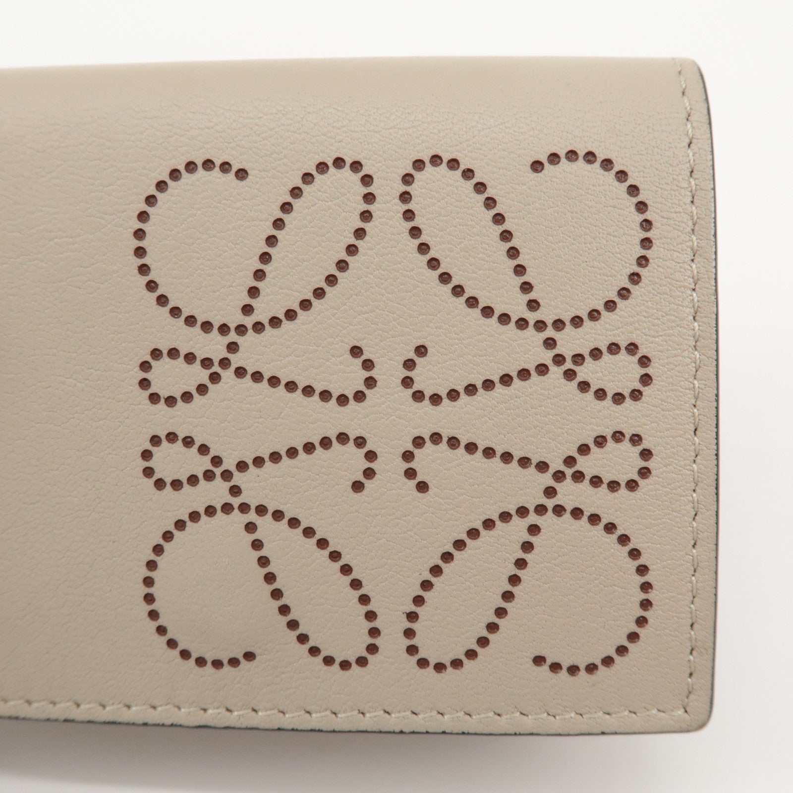 LOEWE Anagram Leather Tri-fold Compact Wallet Beige C500TR2X01 Used