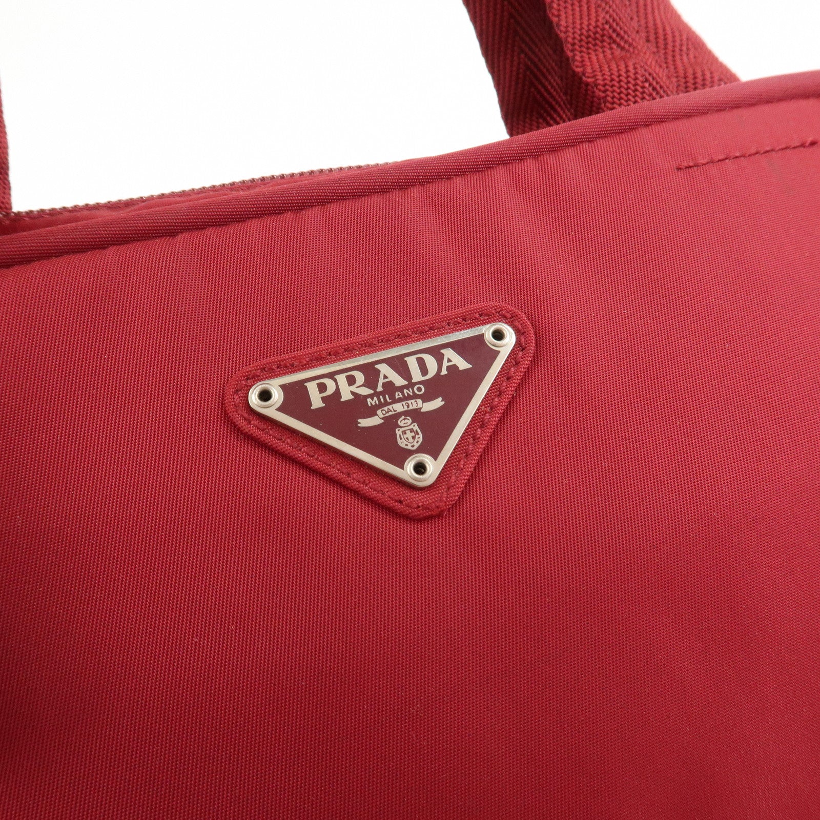 PRADA Triangle Logo Nylon Leather Hand Bag Wine Red B8495