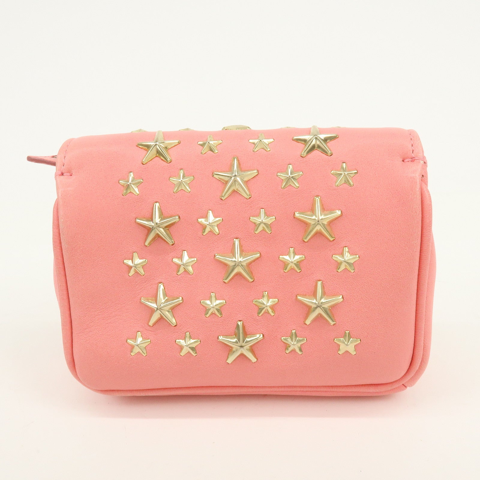 JIMMY CHOO Studs Leather Chain Shoulder Bag Crossbody Bag Pink