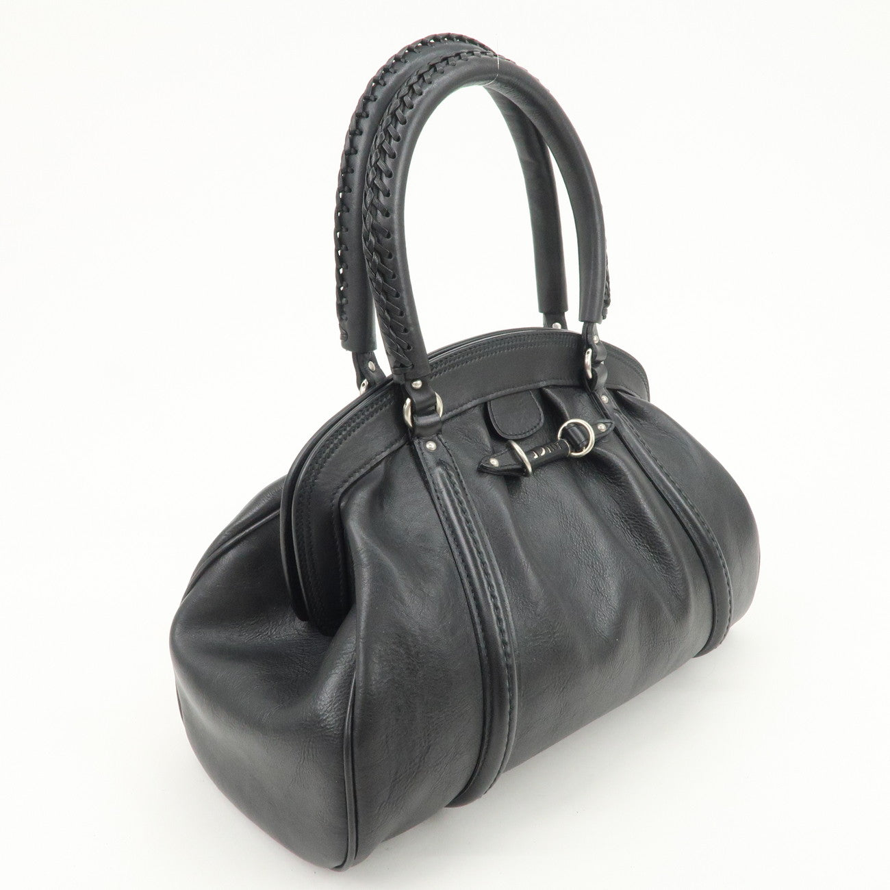 Christian Dior Logo Leather Hand Bag Shoulder Bag Black Silver