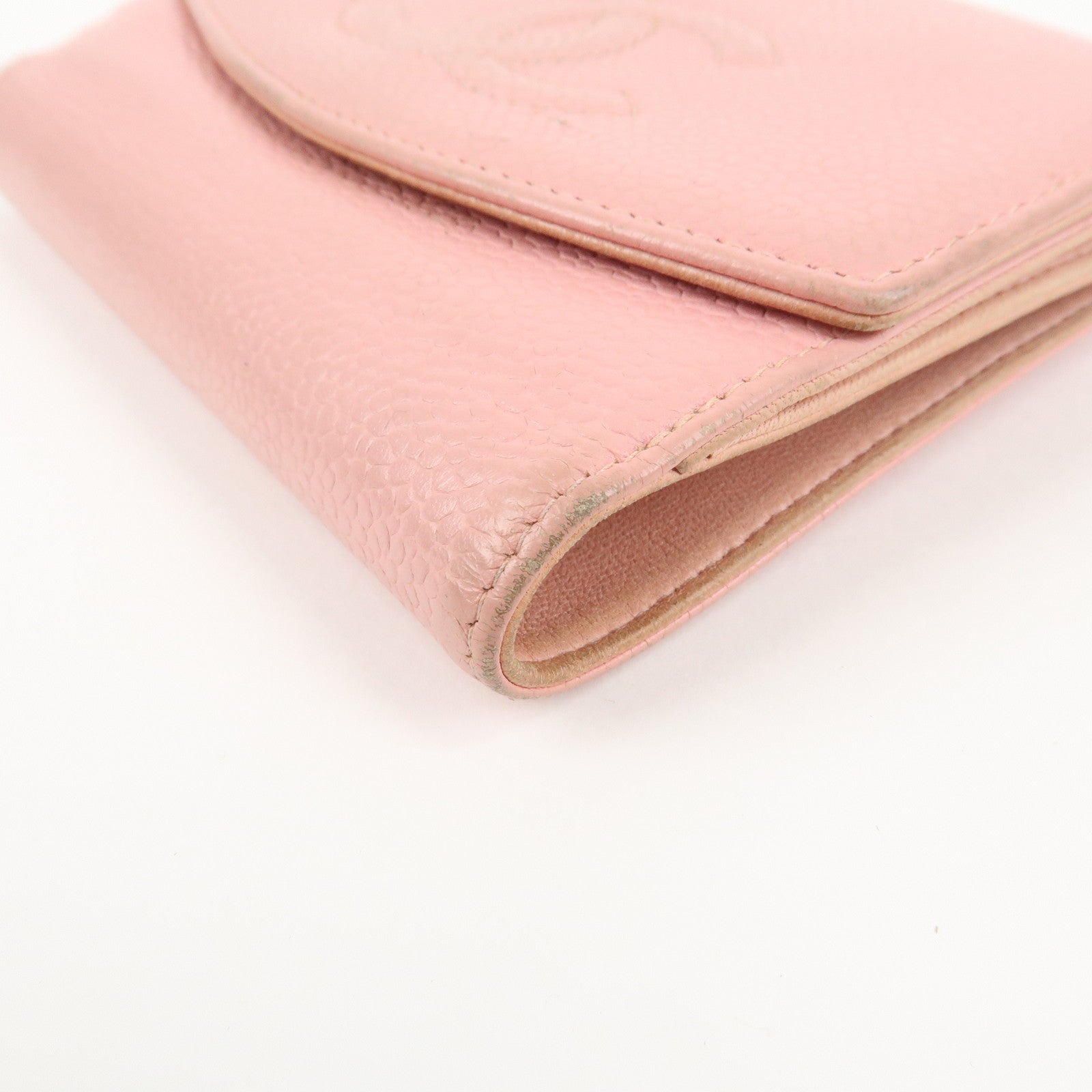 CHANEL COCO Mark Caviarskin Double Hook Wallet Pink A13496 Used