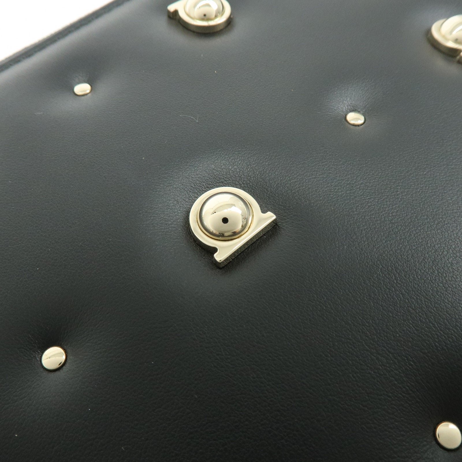 Ferragamo Gancini Leather Clutch Bag Pouch Cosmetic Bag Black