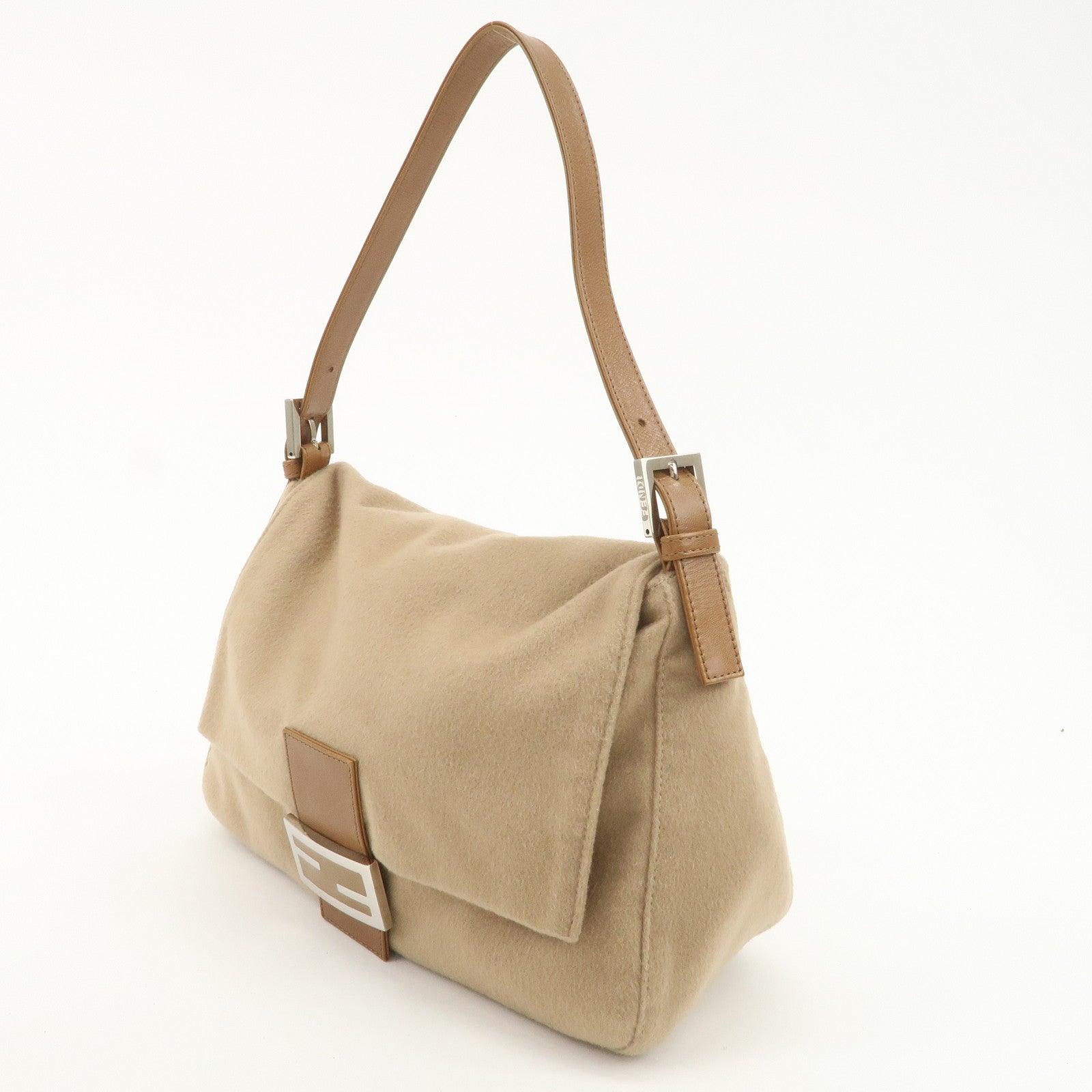 FENDI Zucca Mamma Baguette Wool Shoulder Bag Black Brown 26325