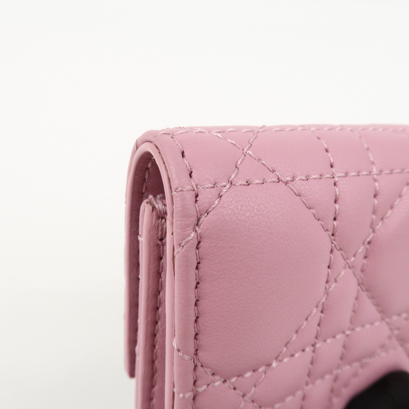 Christian Dior Cannage Logo Leather Bi-fold Compact Wallet Pink