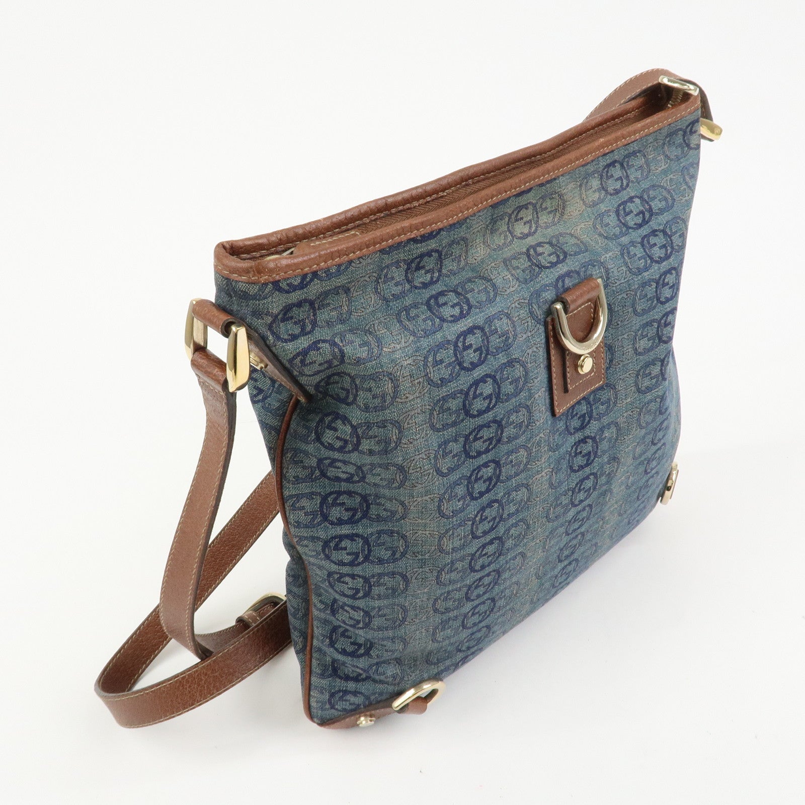 GUCCI Abbey GG Denim Shoulder Bag Crossbody Bag Brown Blue 131326