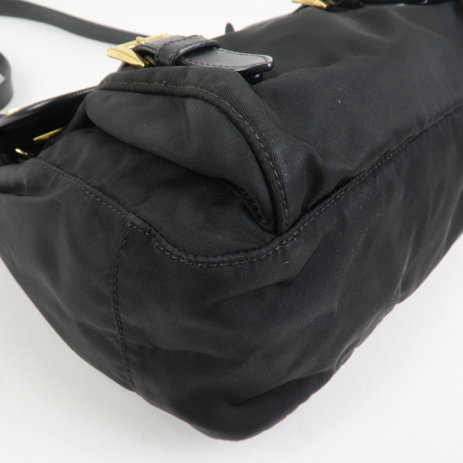 PRADA Logo Nylon Saffiano Leather Shoulder Bag Crossbody Bag Black