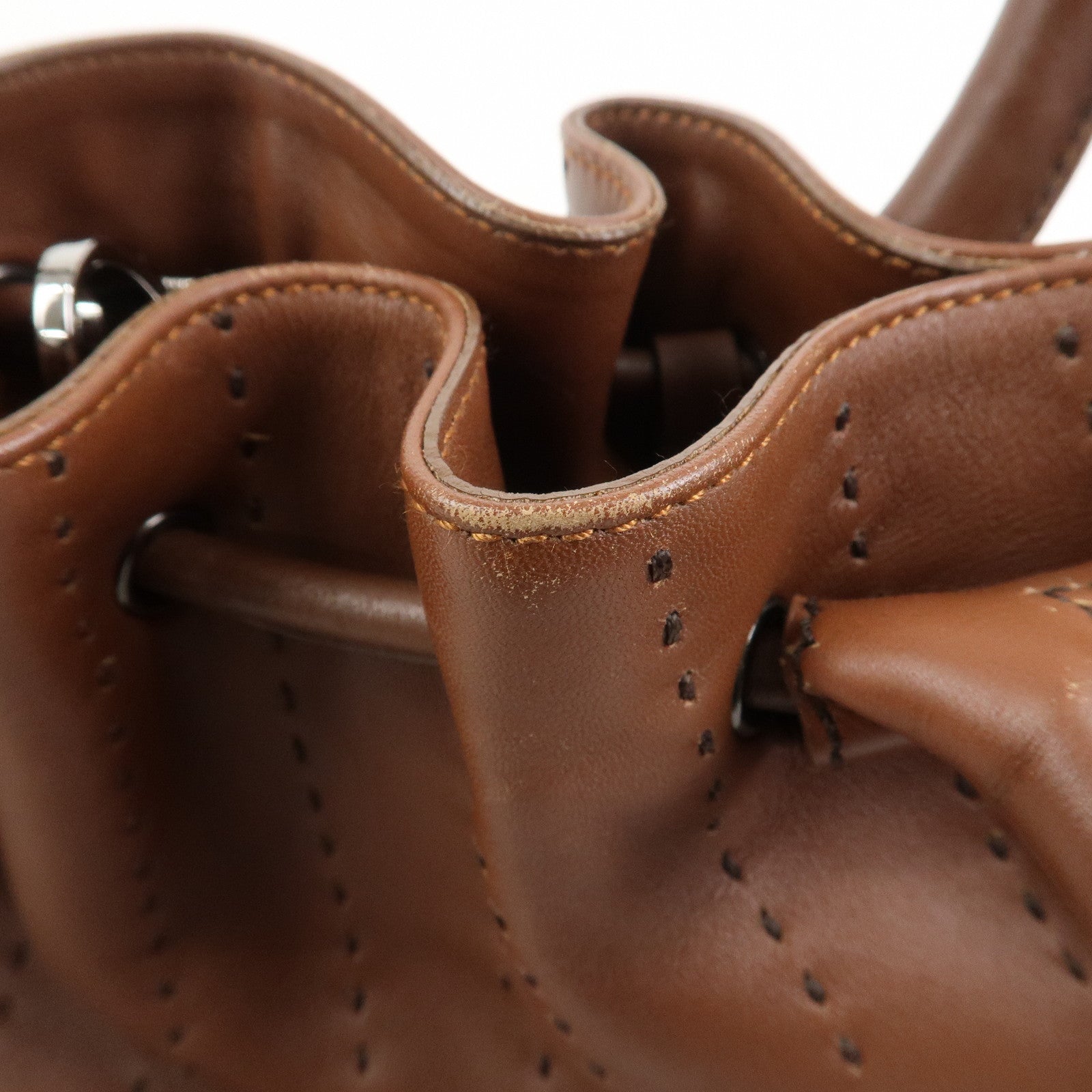 Ferragamo Gancini Leather Stitch Shoulder Bag Hand Bag Brown