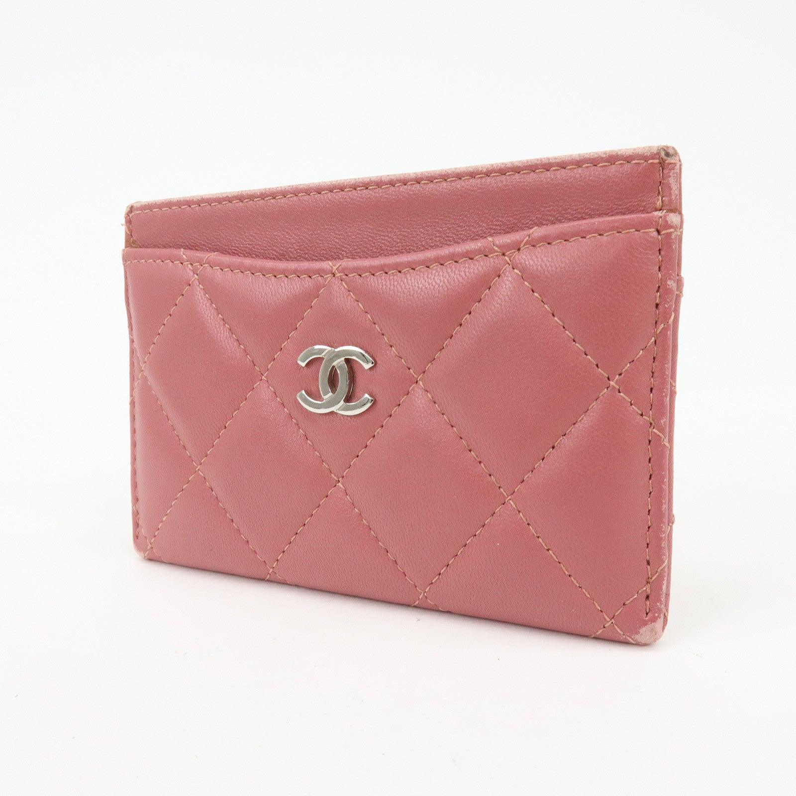 CHANEL Matelasse COCO Mark Lamb Skin Classic Card Case Pink AP0213