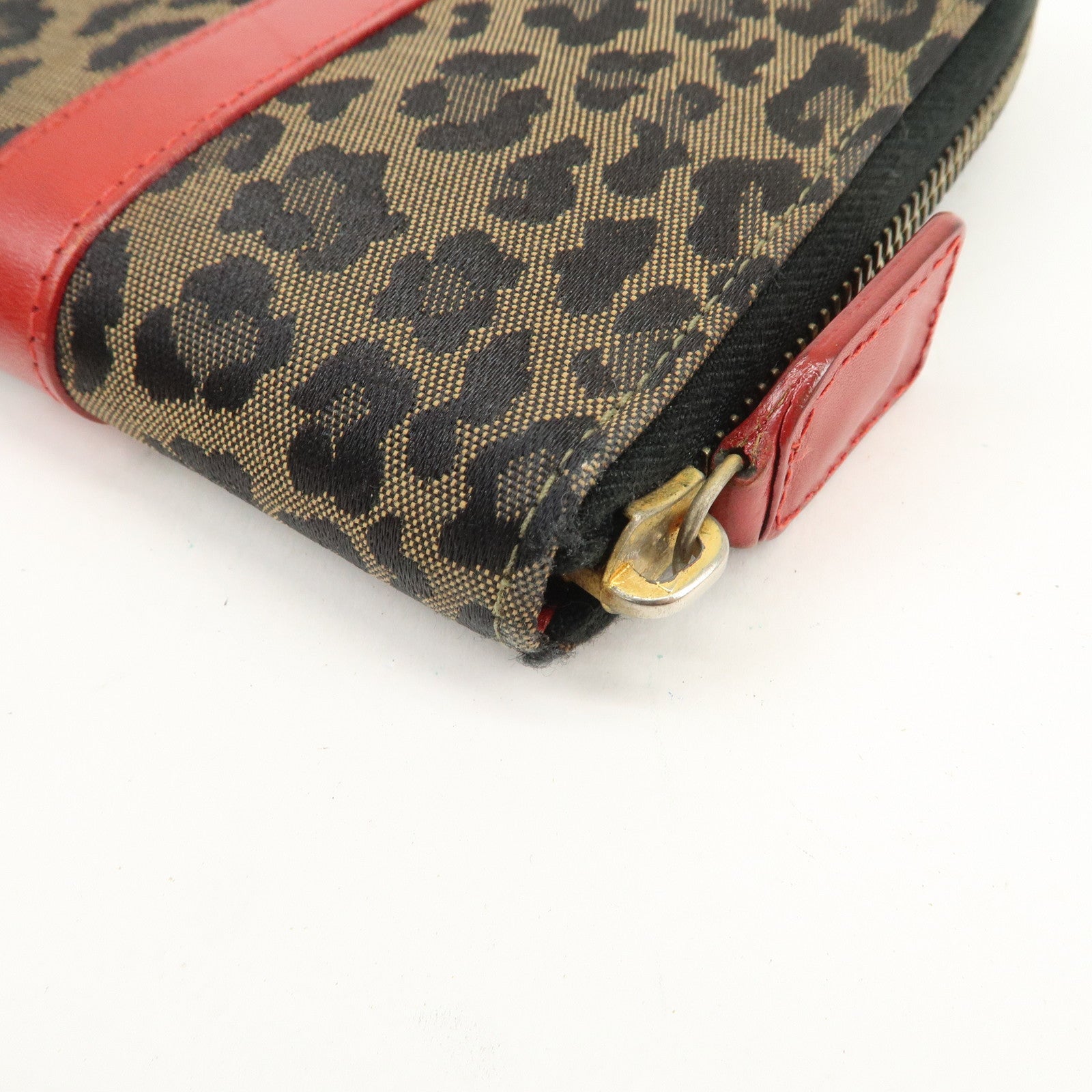FENDI Logo Canvas Leather Hand Bag Leopard Red 26347
