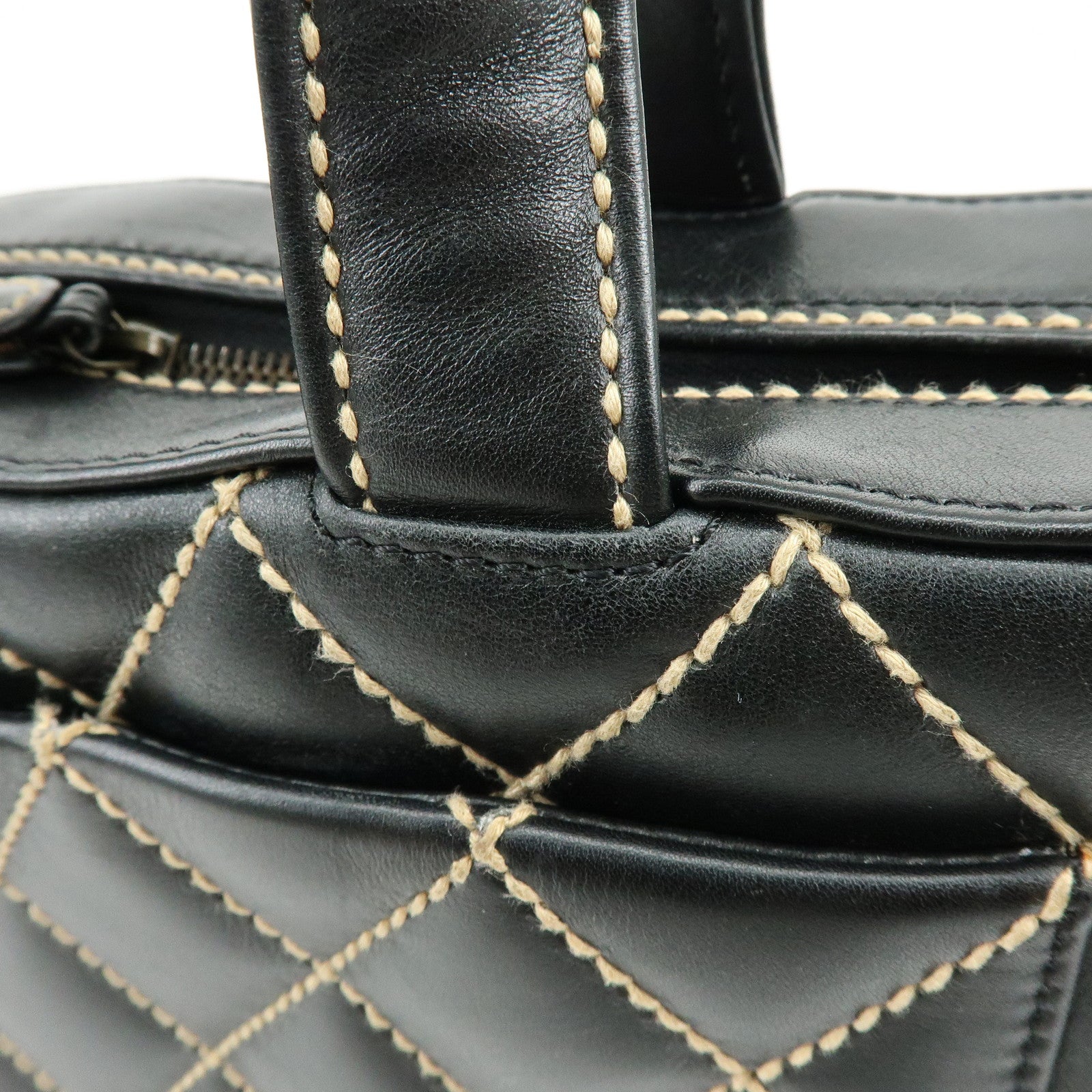 CHANEL Wild Stitch COCO Mark Calf Leather Hand Bag Tote Bag Black