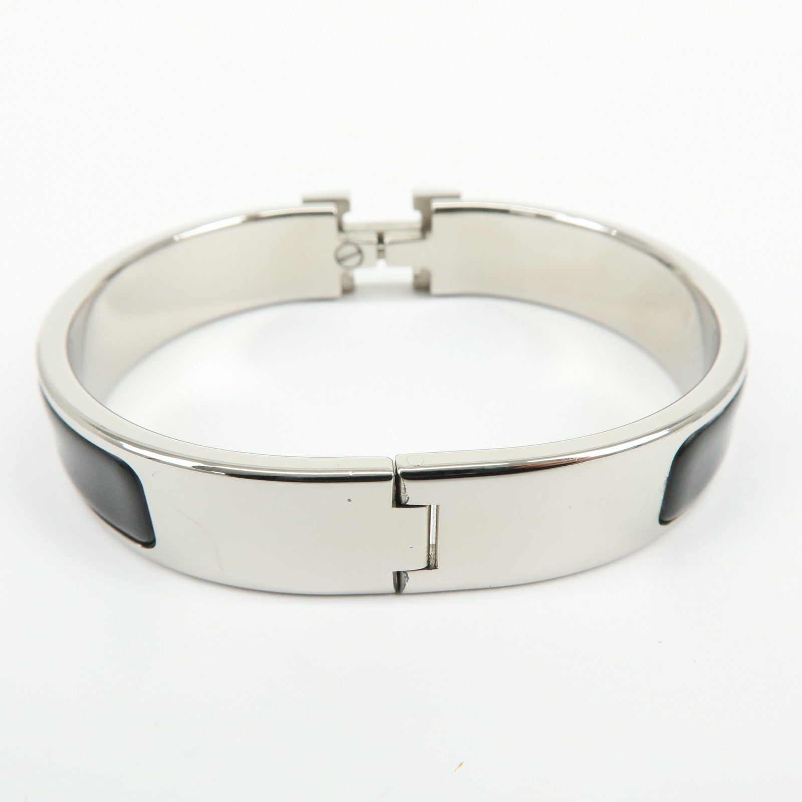 HERMES Clic Clac PM H Logo Metal Bracelet Bangle ▢C Stamped Black