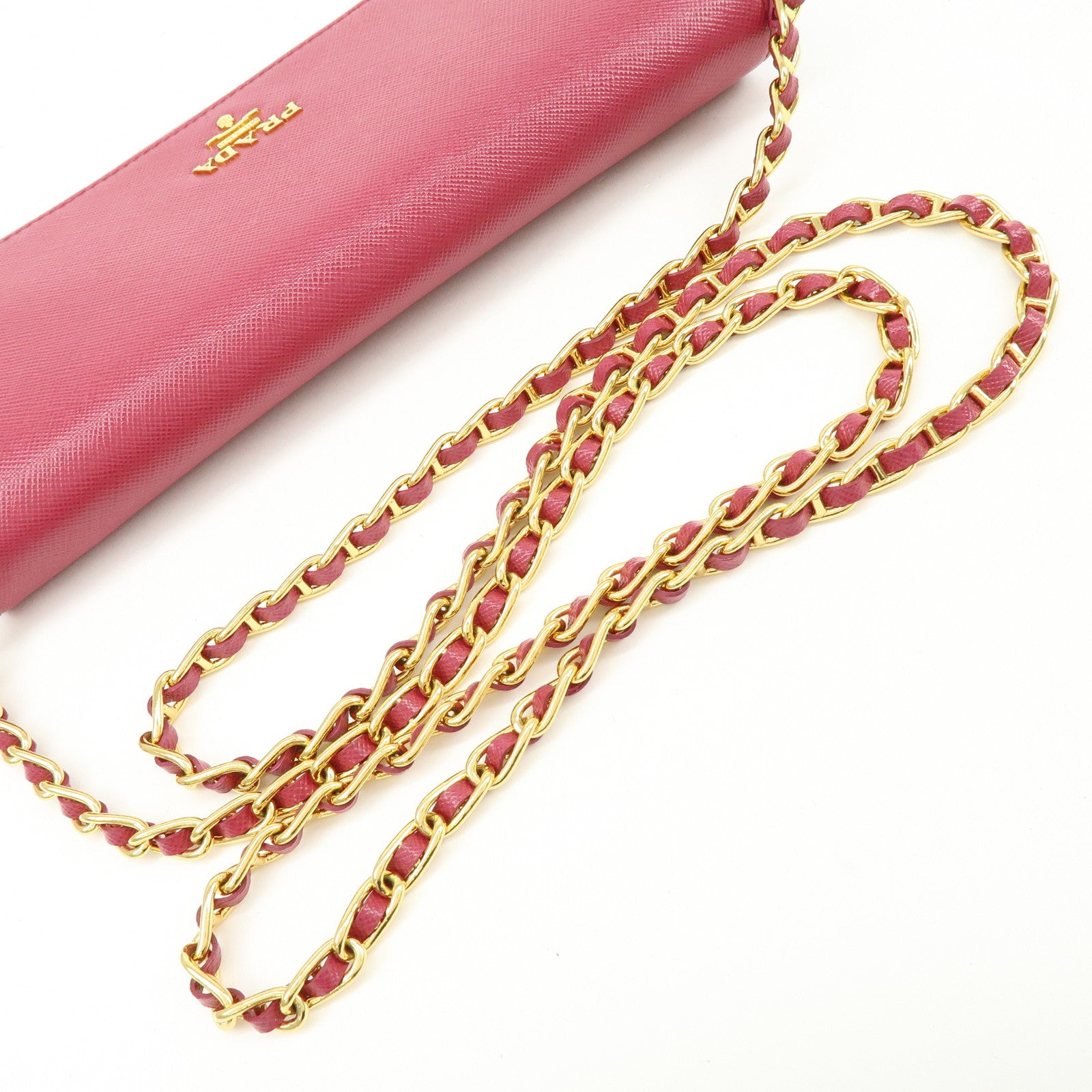 PRADA Saffiano Leather Chain Wallet WOC Pink 1M1290