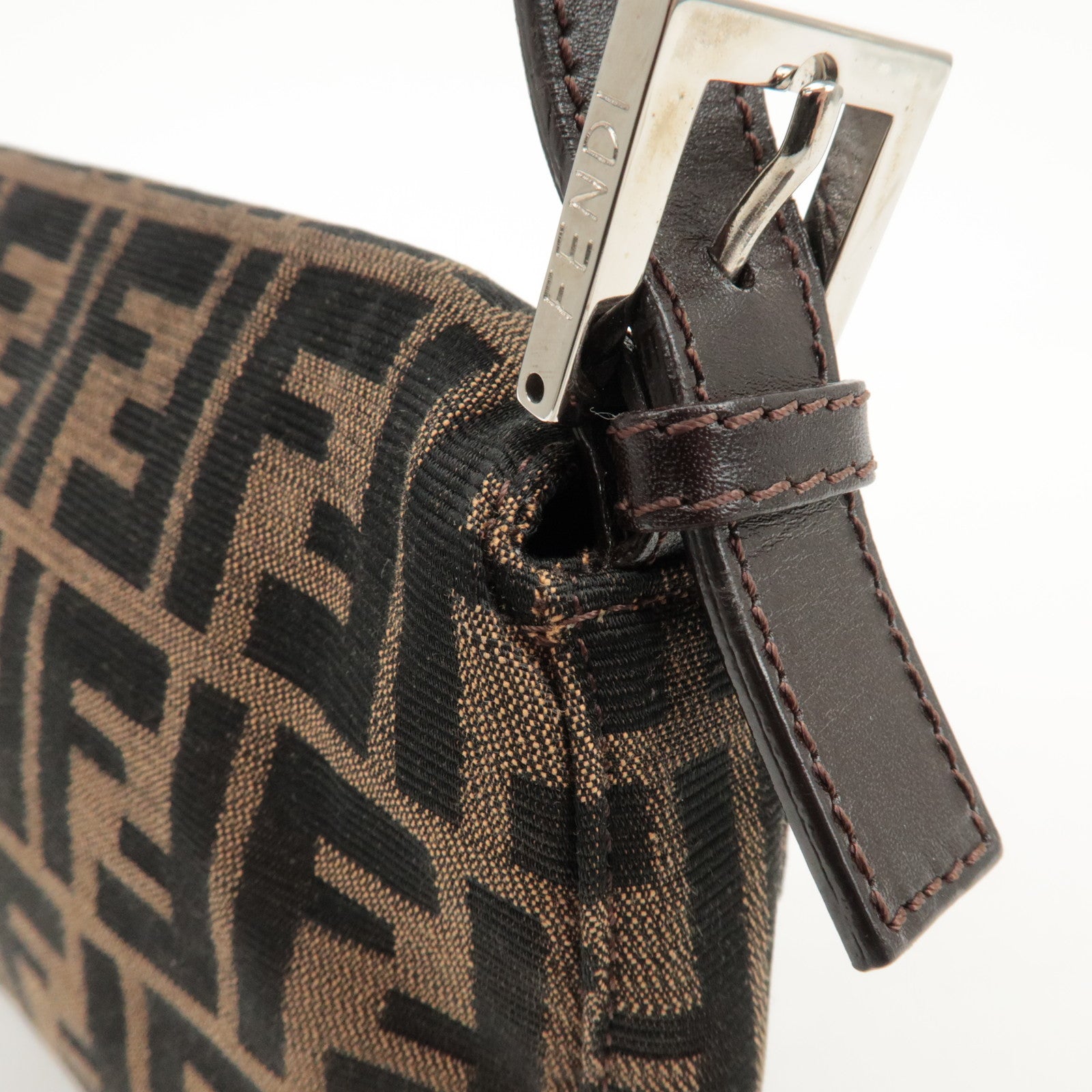 FENDI Mamma Baguette Zucca Canvas Shoulder Bag Brown Black 26424 Used