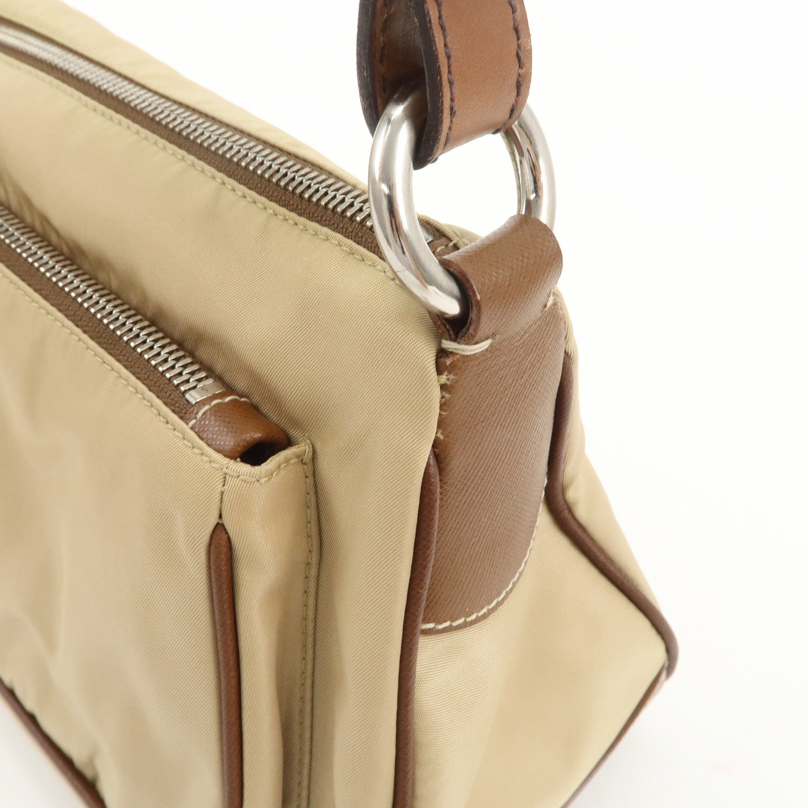 PRADA Triangle Logo Nylon Saffiano Leather Shoulder Bag Hand Bag