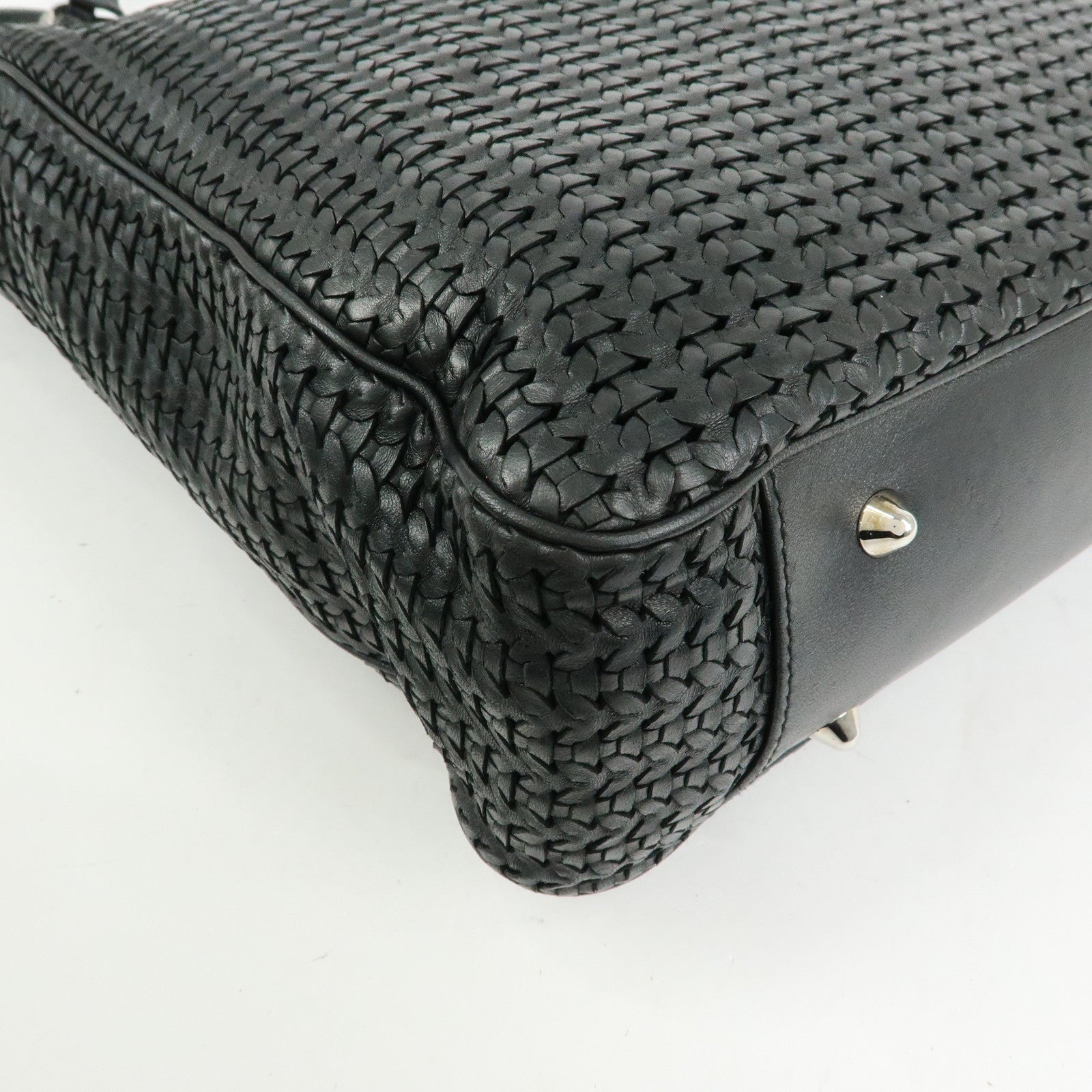 Christian Dior Woven Leather Tote Bag Shoulder Bag Black