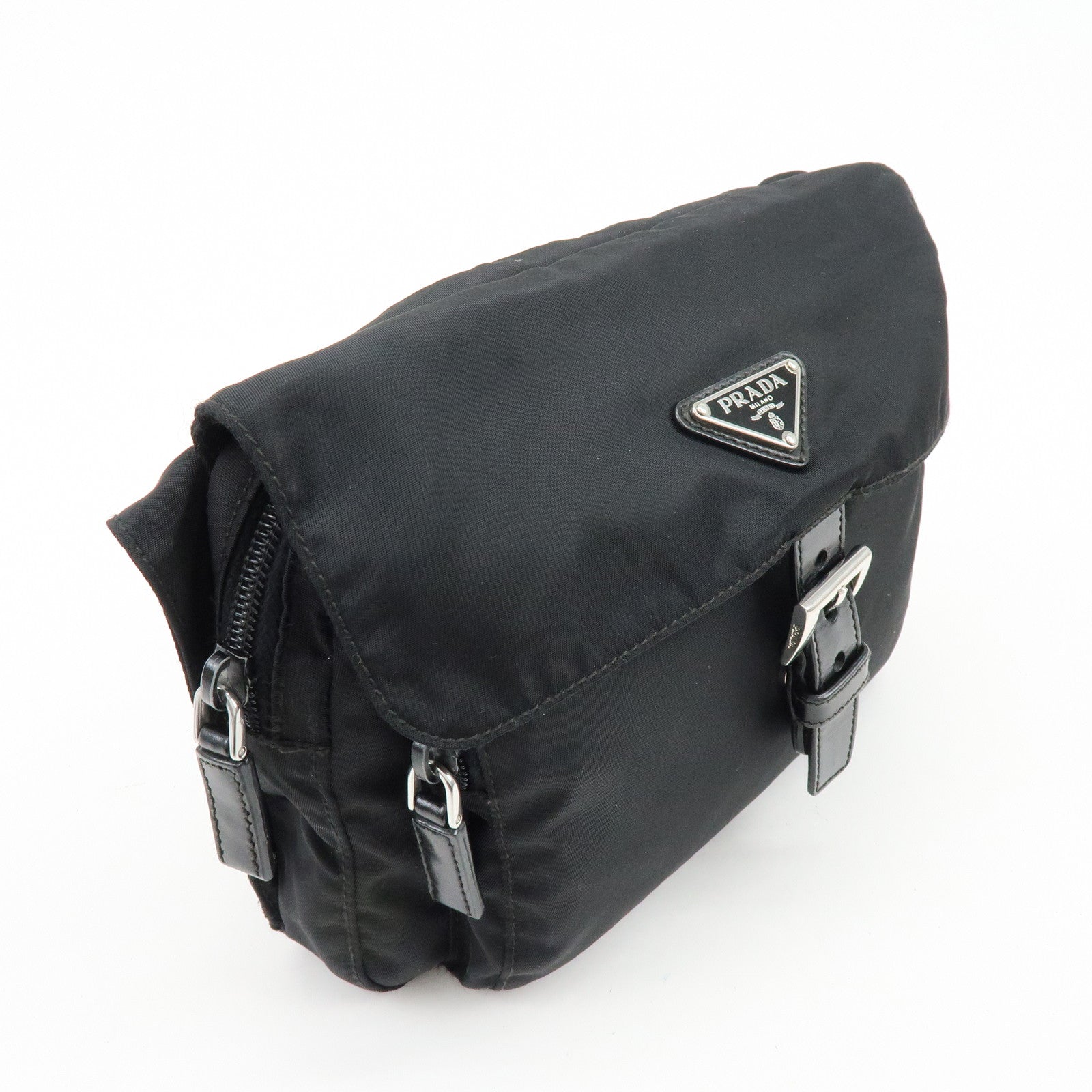PRADA Triangle Logo Nylon Shoulder Bag Crossbody Bag Black