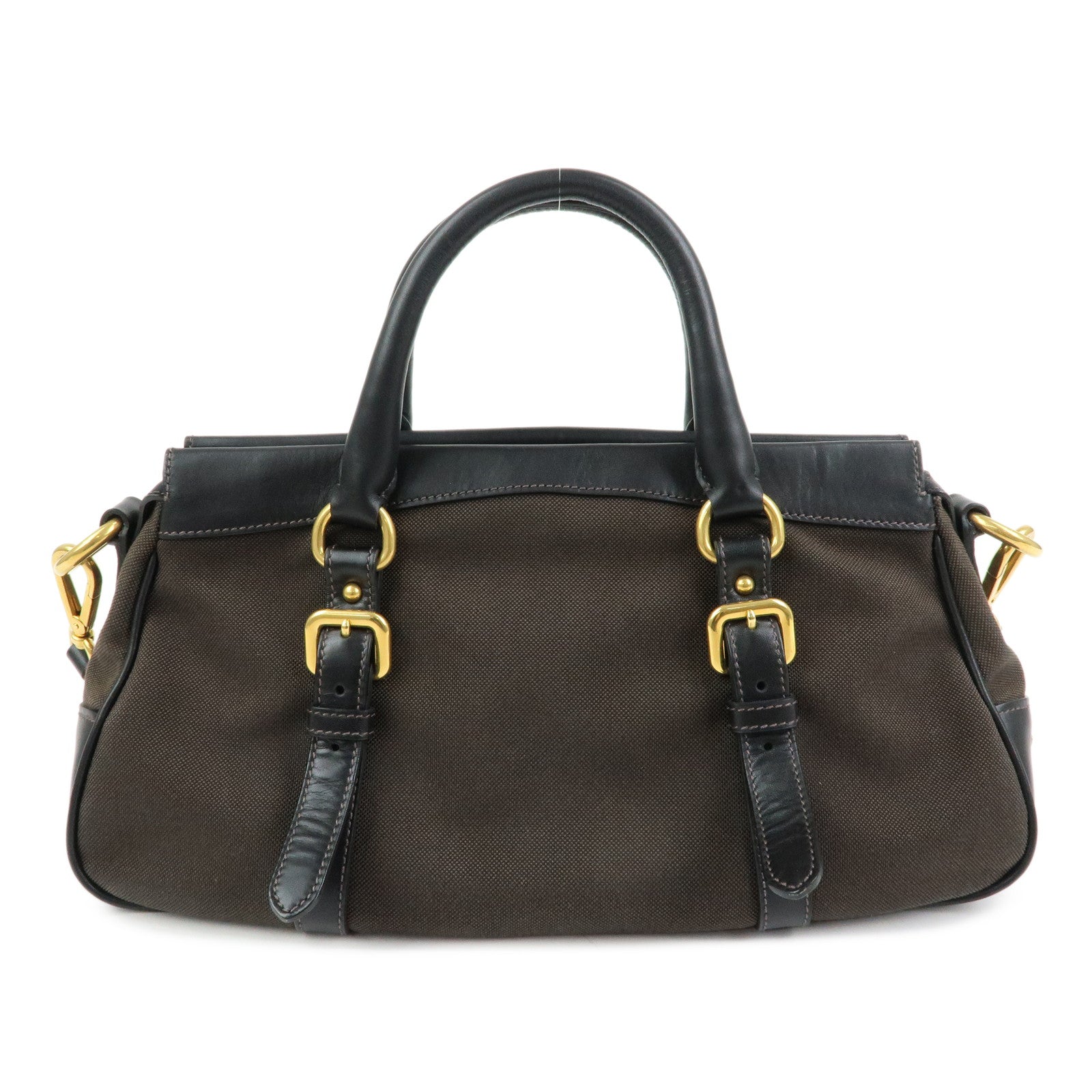 PRADA Logo Jacguard Leather 2Way Bag Hand Bag Shoulder Bag Brown