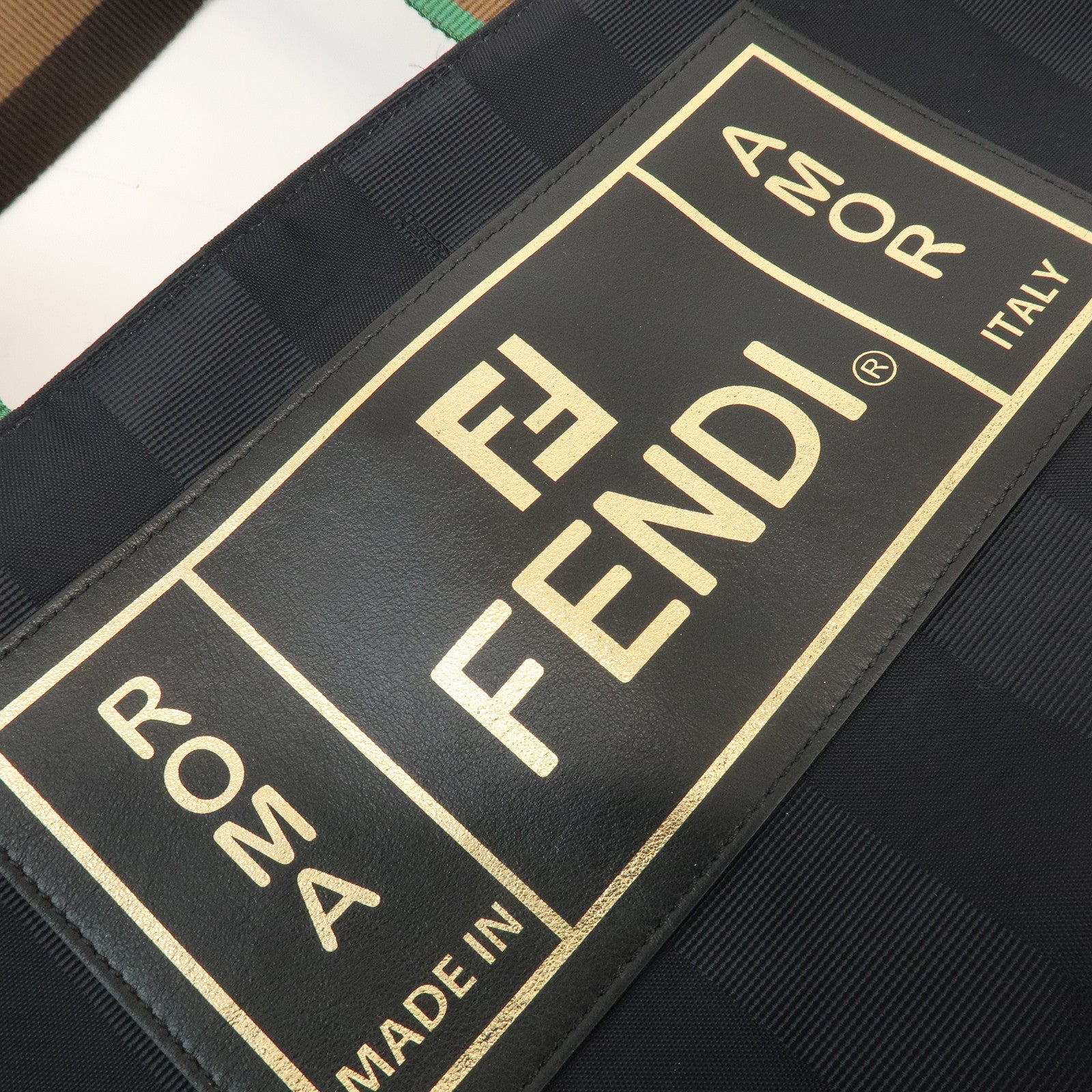 FENDI Pequin Nylon Leather Tote Bag Hand Bag Black 7VA454