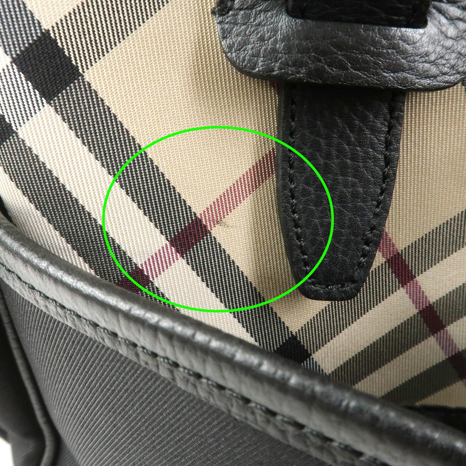 BURBERRY Nova Plaid Nylon Leather Tote Bag Hand bag Black