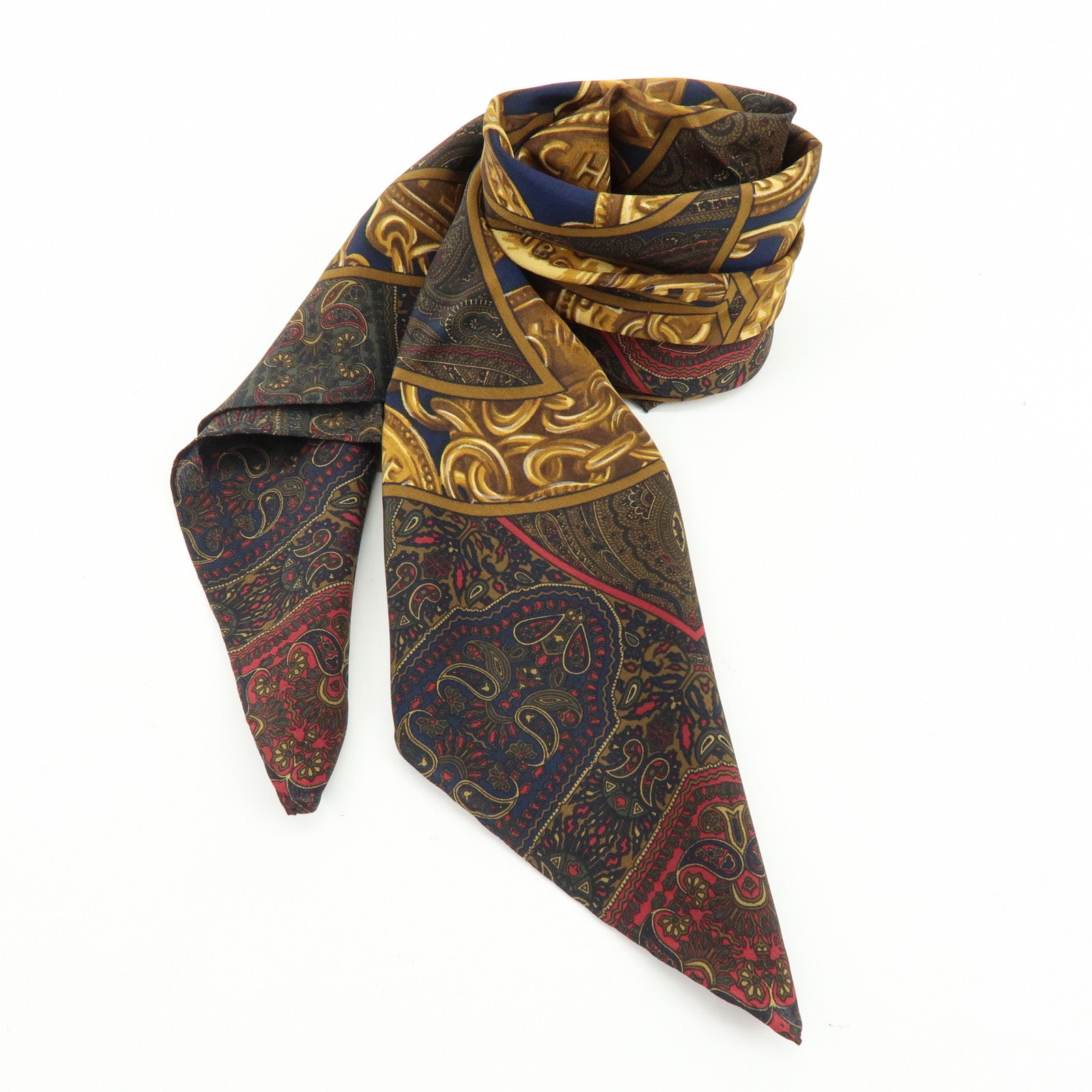 CHANEL Silk 100% Scarf Paisley Pattern Brown Multicolor