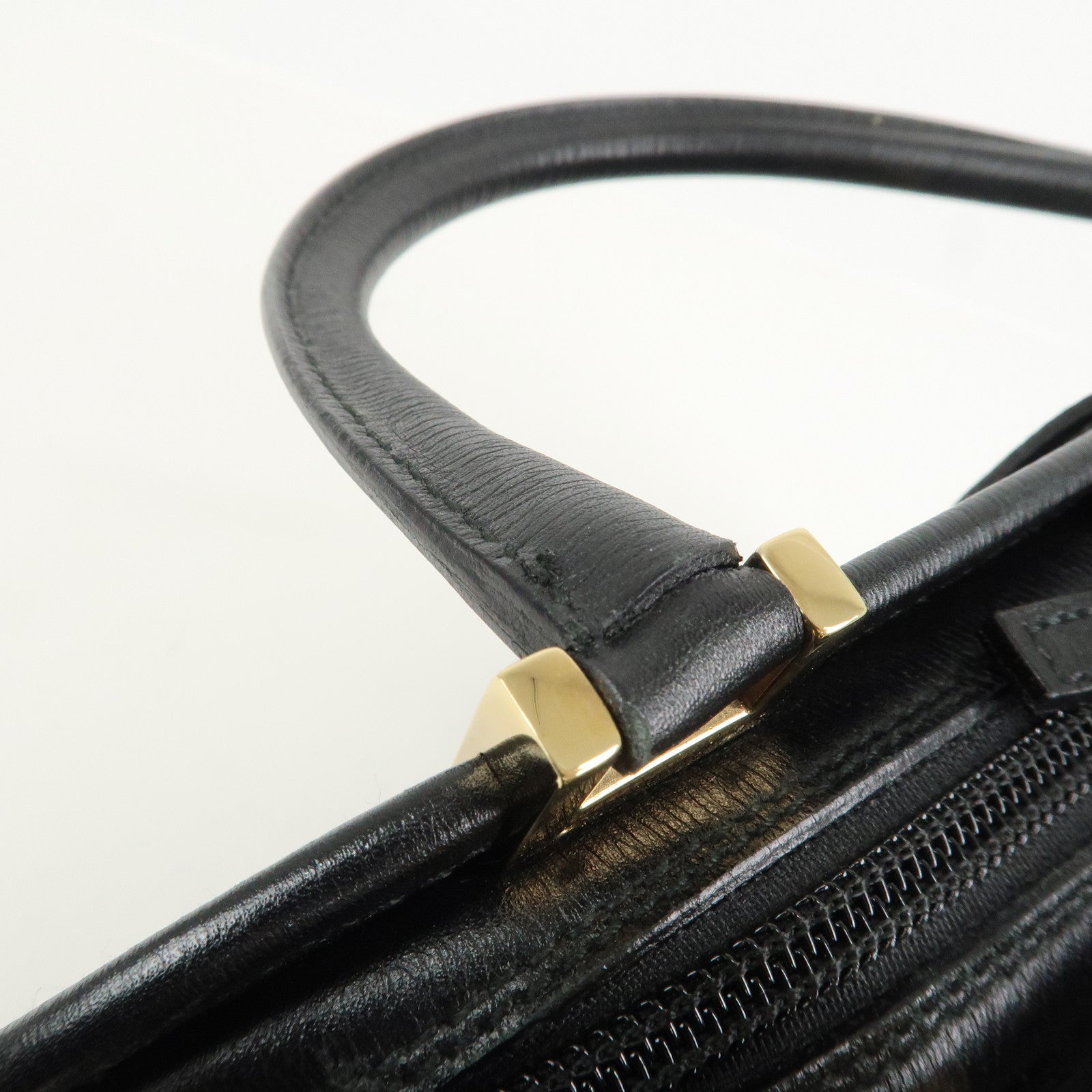 GUCCI Jackie Leather Hand Bag Tote Bag Black Gold 002.1071