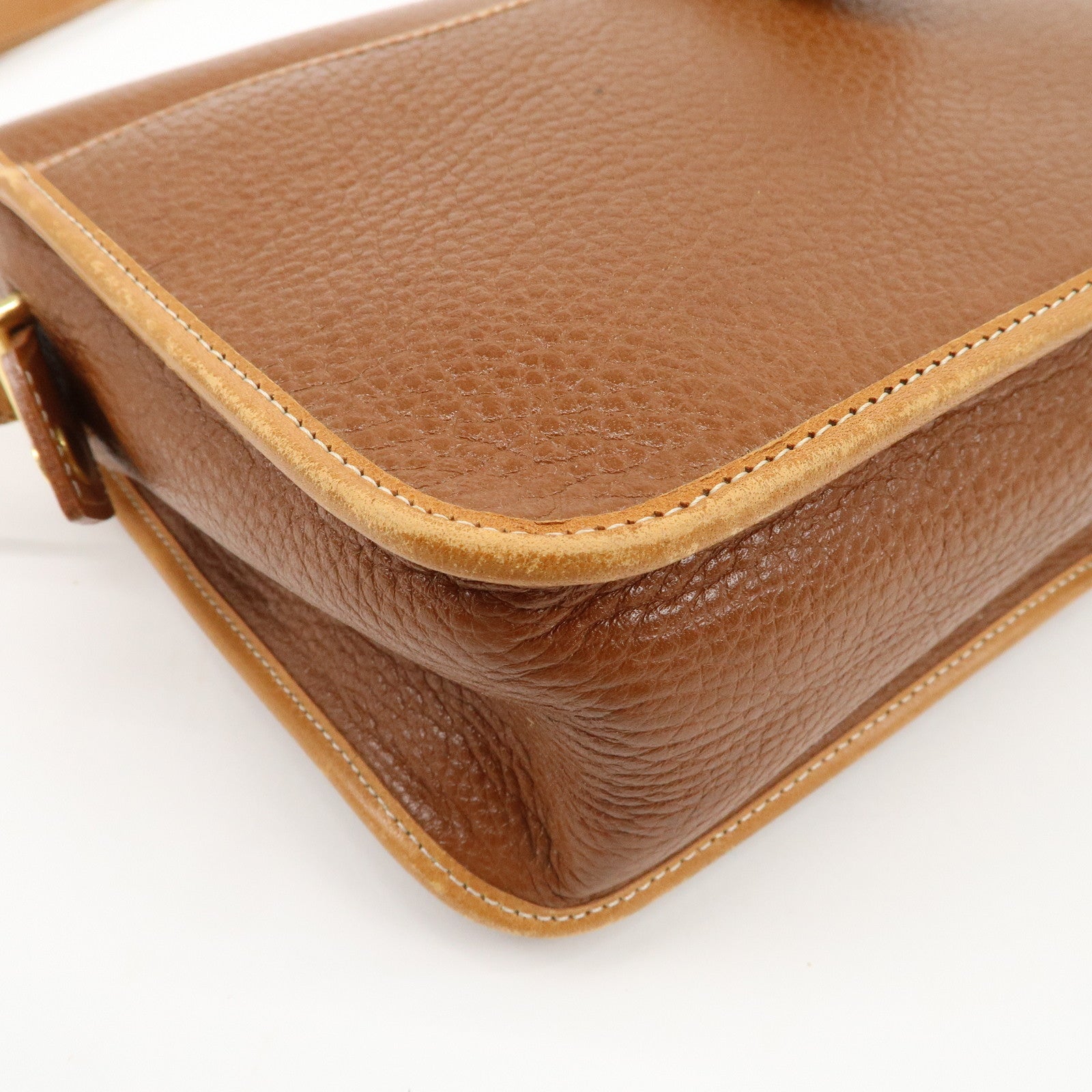 Christian Dior Logo Leather Shoulder Bag Brown Gold HDW