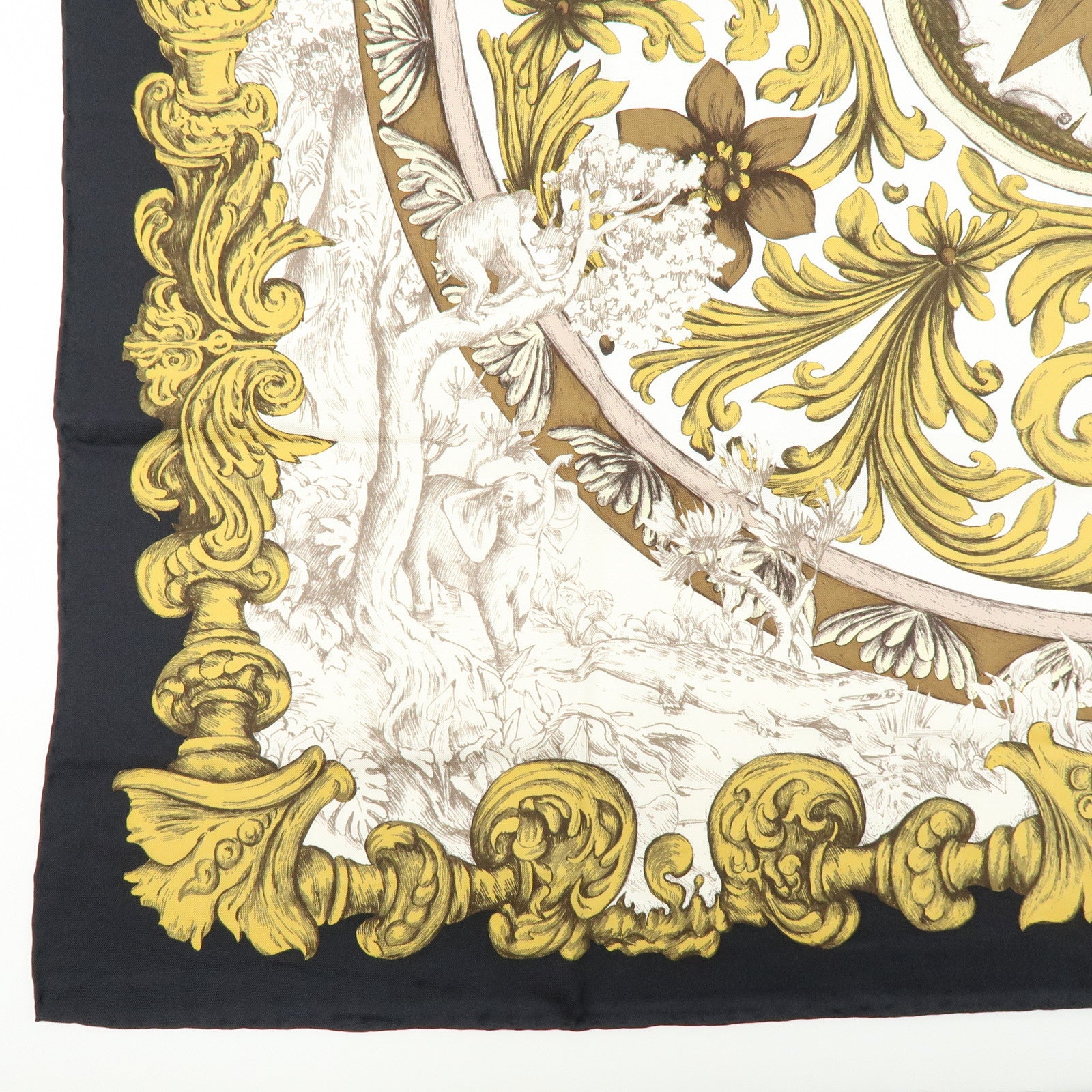 Christian Dior SQUARE Silk 100% Scarf Ivory Gold Black