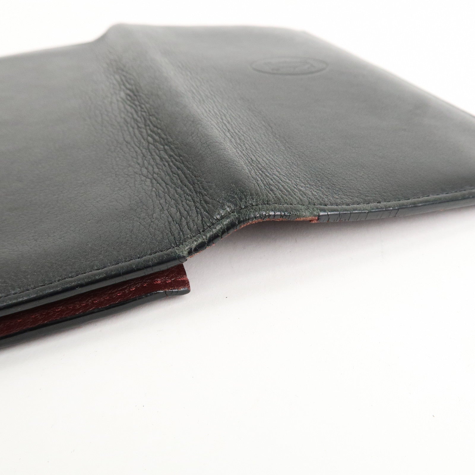 Cartier Leather Bi-fold Long Wallet Silver HDW Black Bordeaux Used