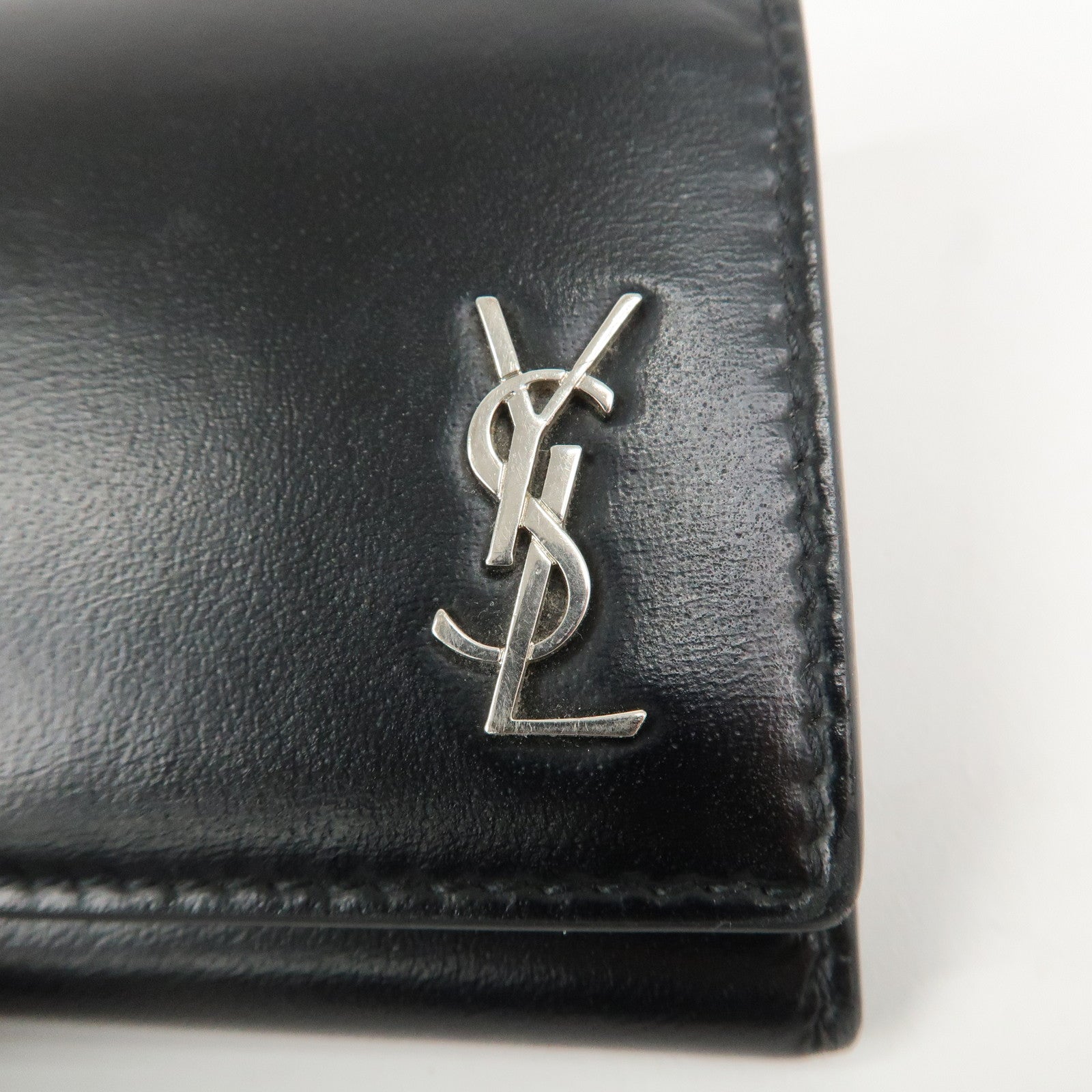 SAINT LAURENT Logo Leather 6 Hook Key Case Black Silver