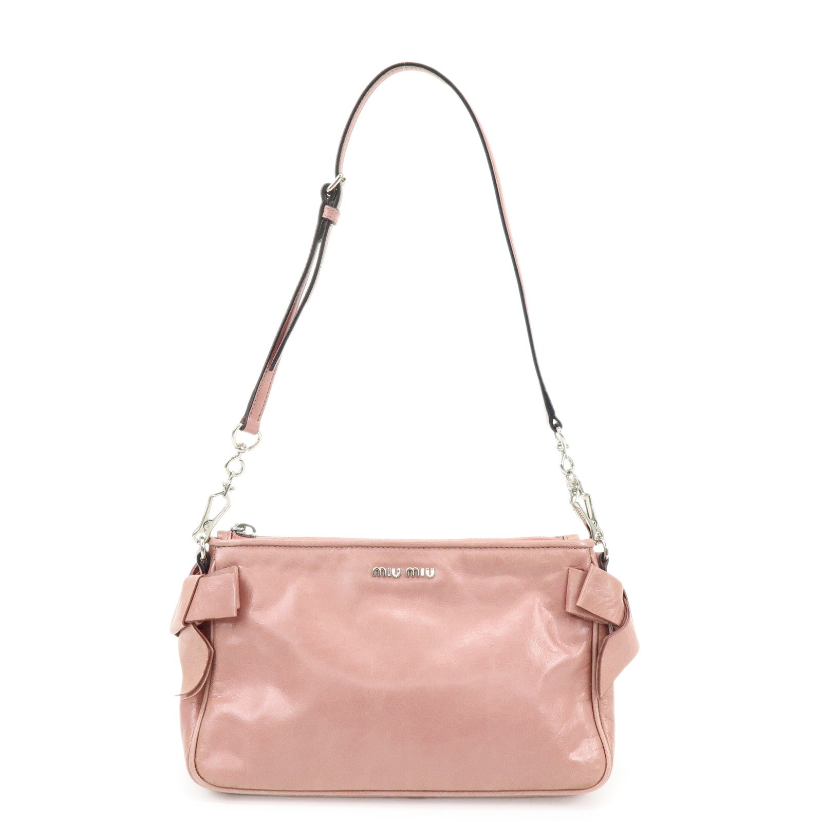 MIU MIU Side Ribbon Leather Shoulder Bag Hand Bag Pink RR1892