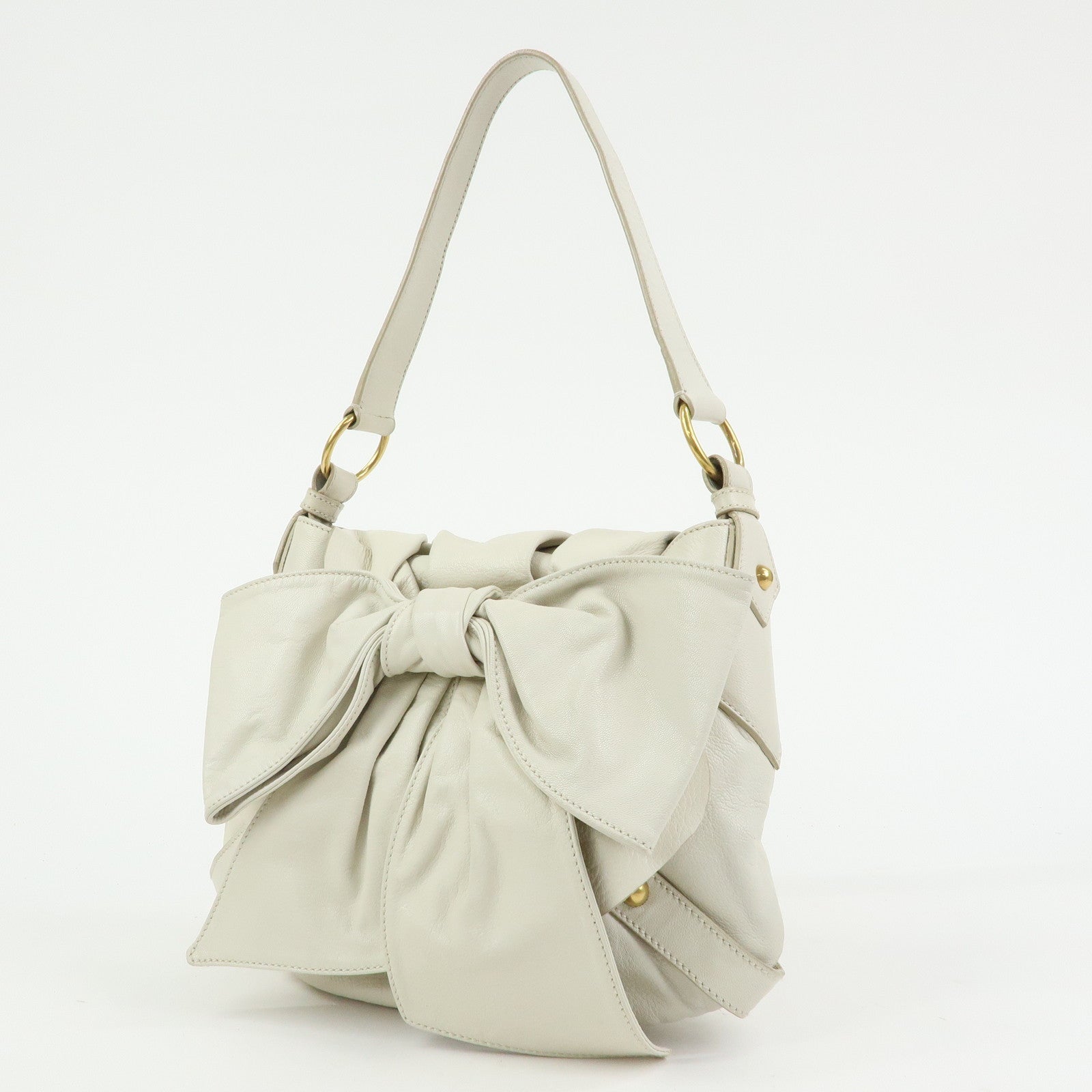SAINT LAURENT PARIS YSL Ribbon Leather Shoulder Bag Ivory 151216