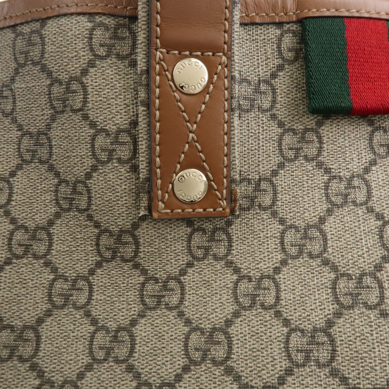 GUCCI GG Supreme Sherry Leather Tote Bag Beige Brown 211134