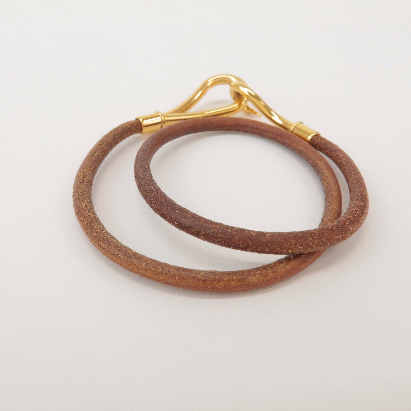 HERMES Jumbo Choker Leather Metal Bracelet Brown Gold