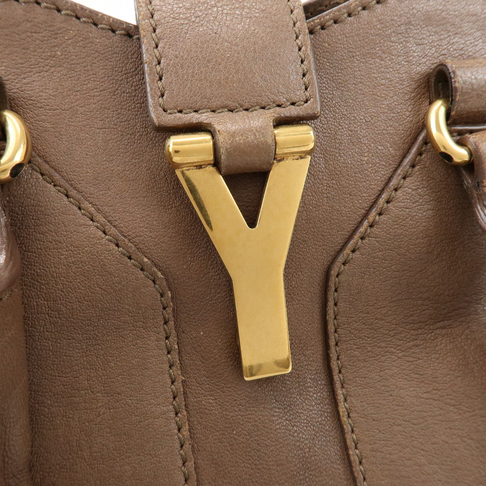 SAINT LAURENT PARIS Cabas Chyc Leather 2Way Bag Hand Bag Brown