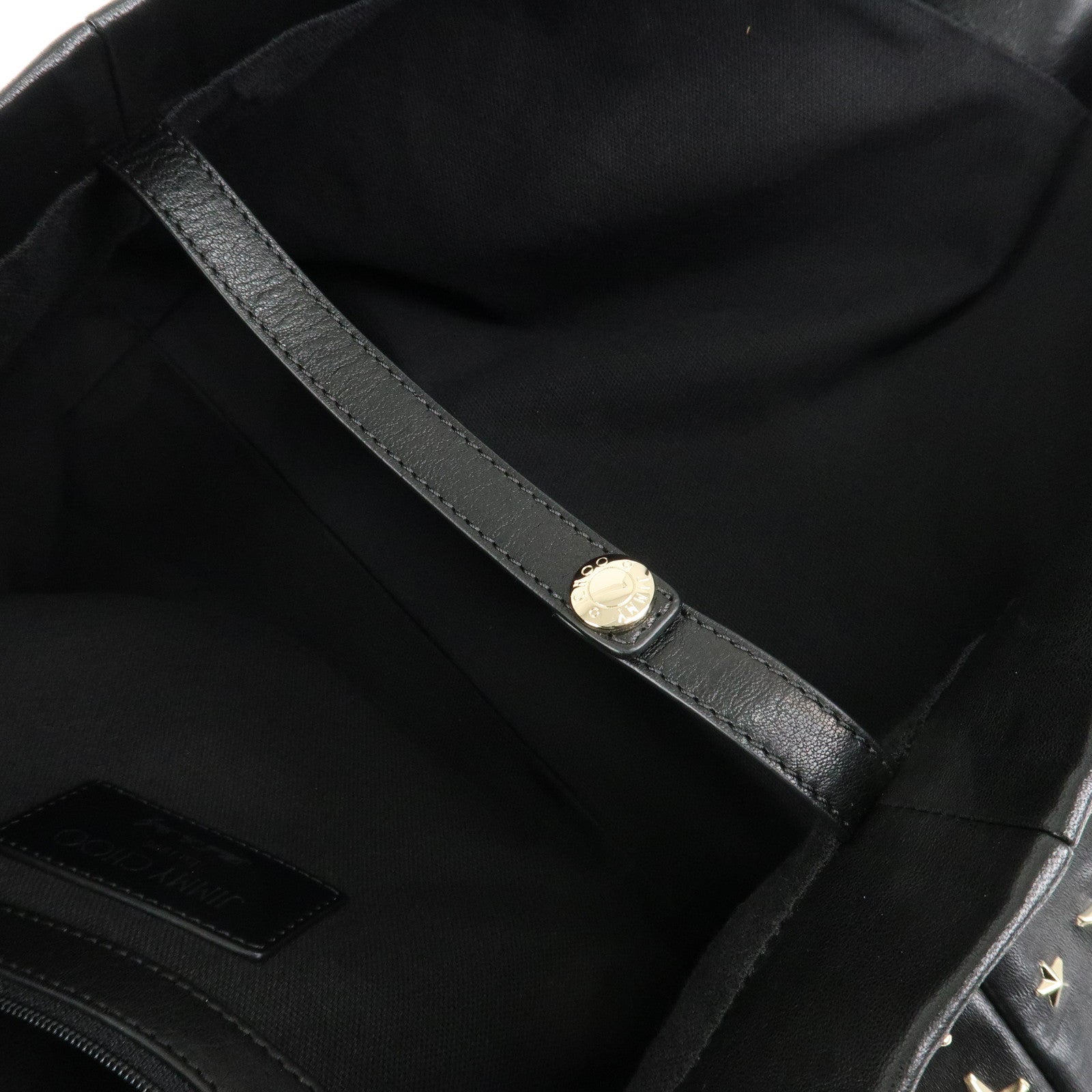 JIMMY CHOO Leather Star Studs Tote Bag Hand Bag Black Silver HDW Used