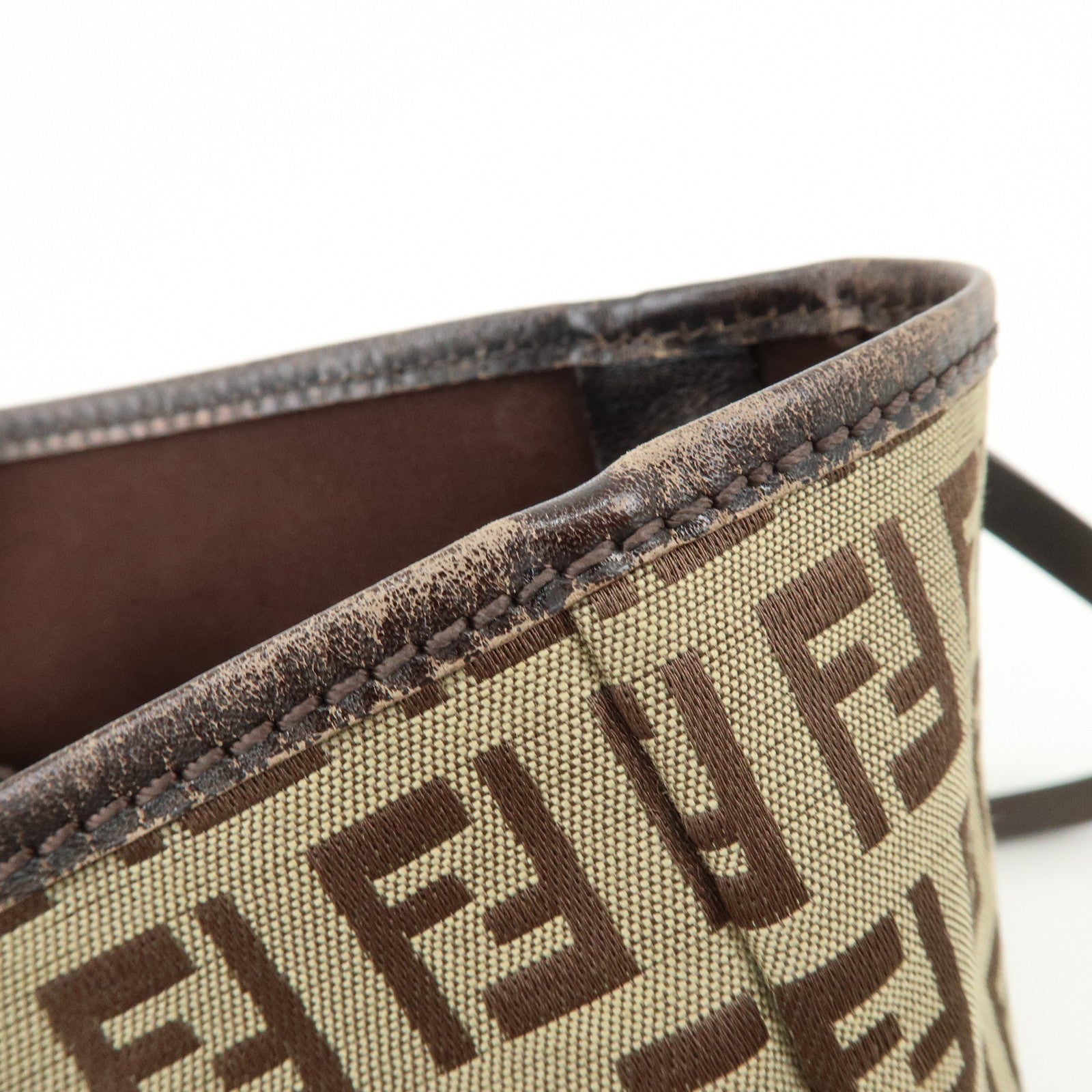 FENDI Zucchino Canvas Leather Mini Tote Bag Hand Bag Brown