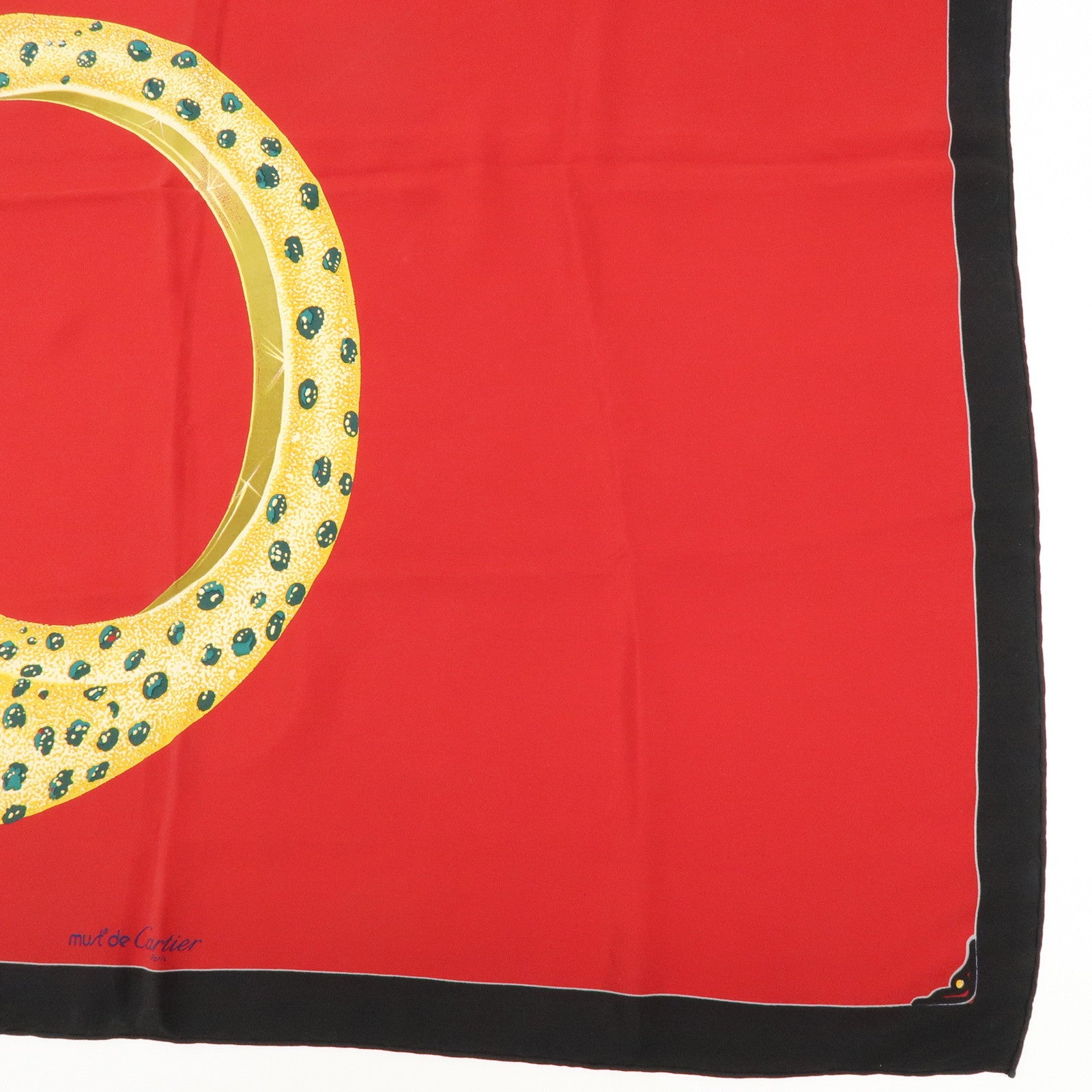 Cartier Silk 100% Scarf Ring Panthere Red Black