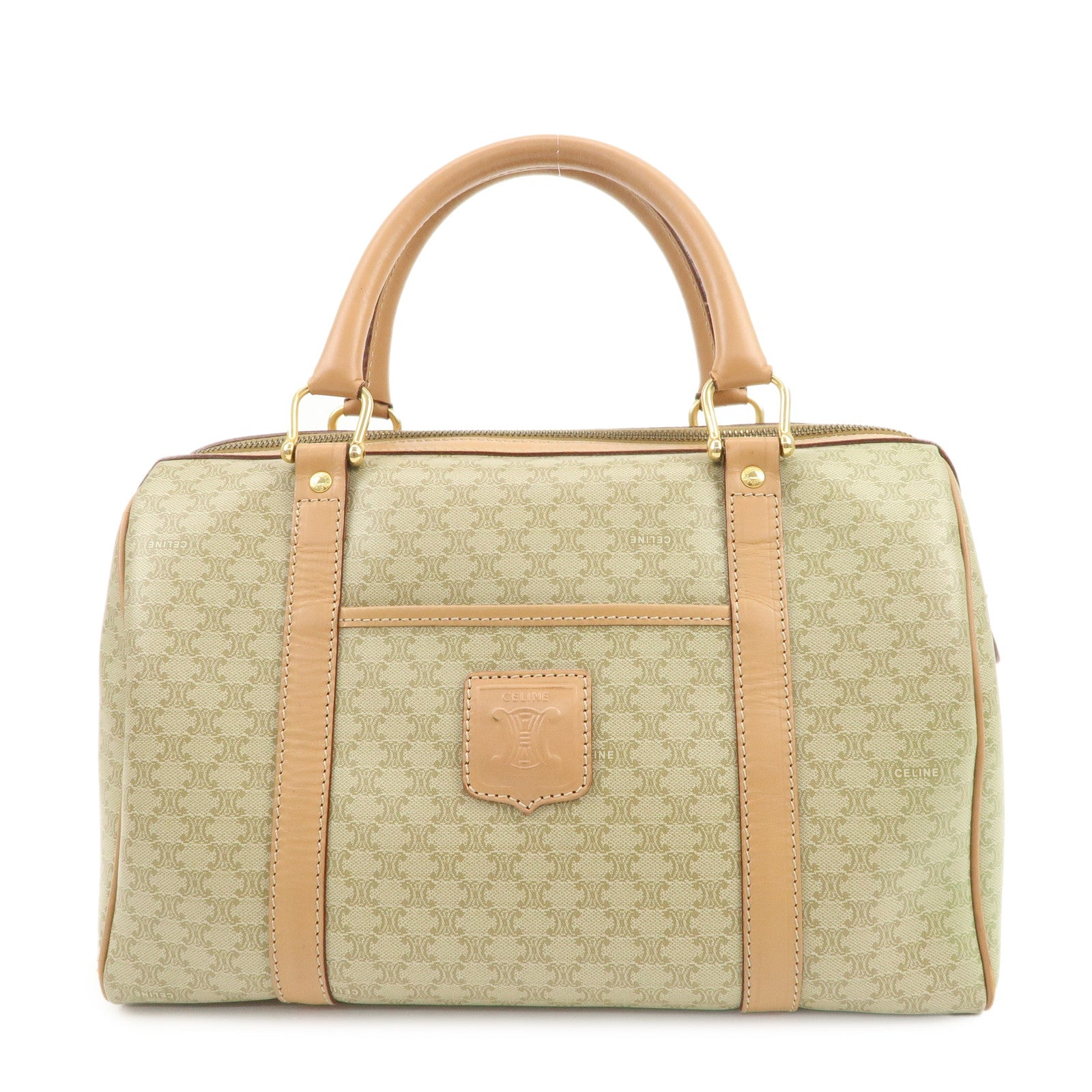 CELINE Macadam Logo PVC Boston Bag Hand Bag Beige