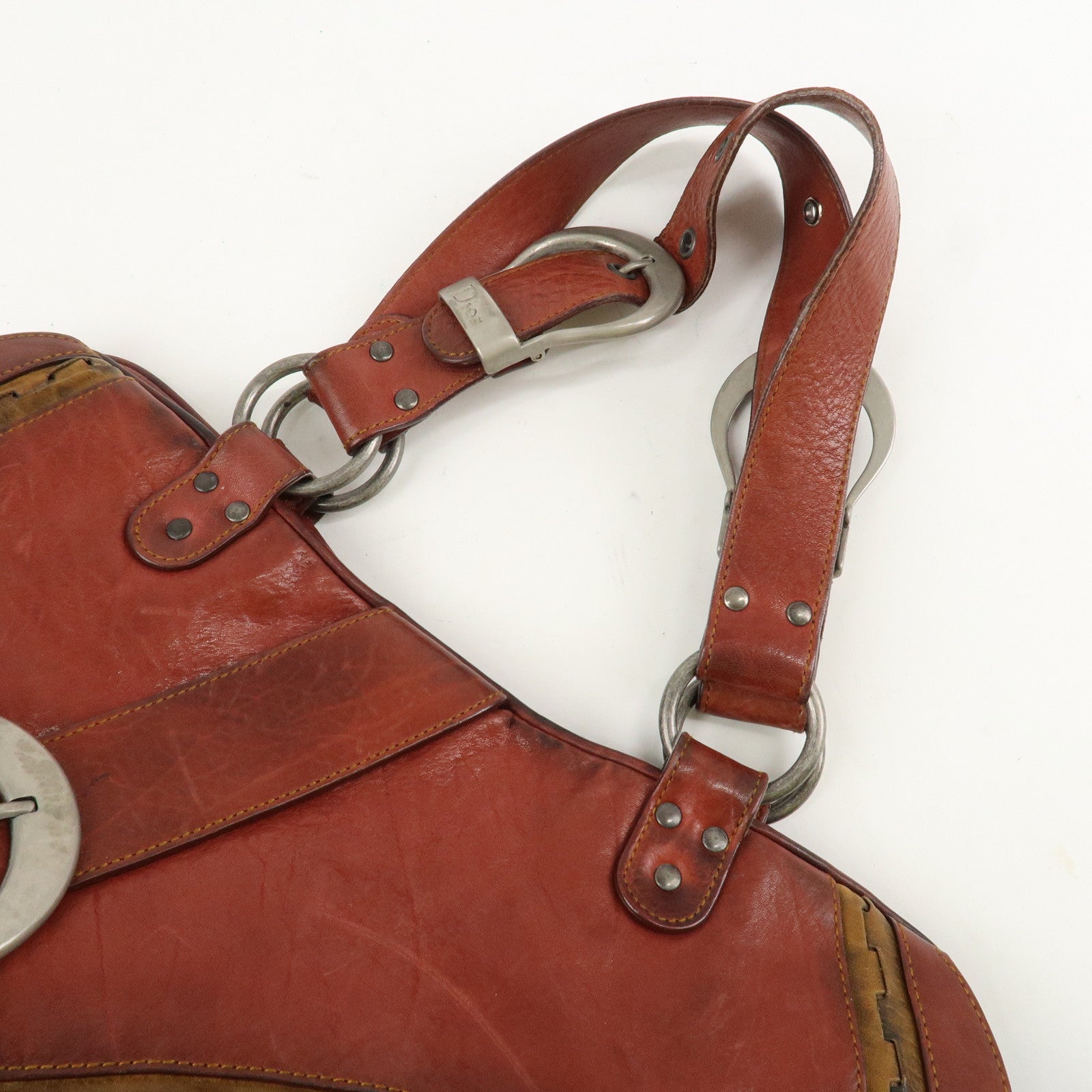 Christian Dior Gaucho Leather Saddle Bag Shoulder Bag Red Brown Used