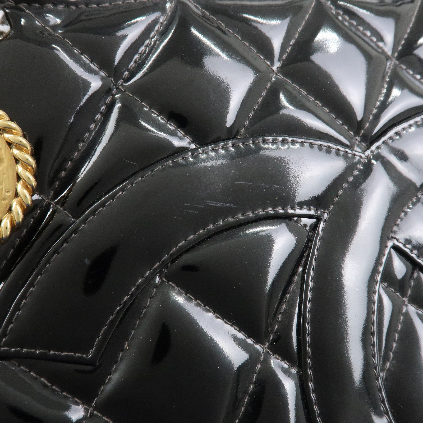 CHANEL Matelasse Patent Leather Medalion Tote Bag Black A01804
