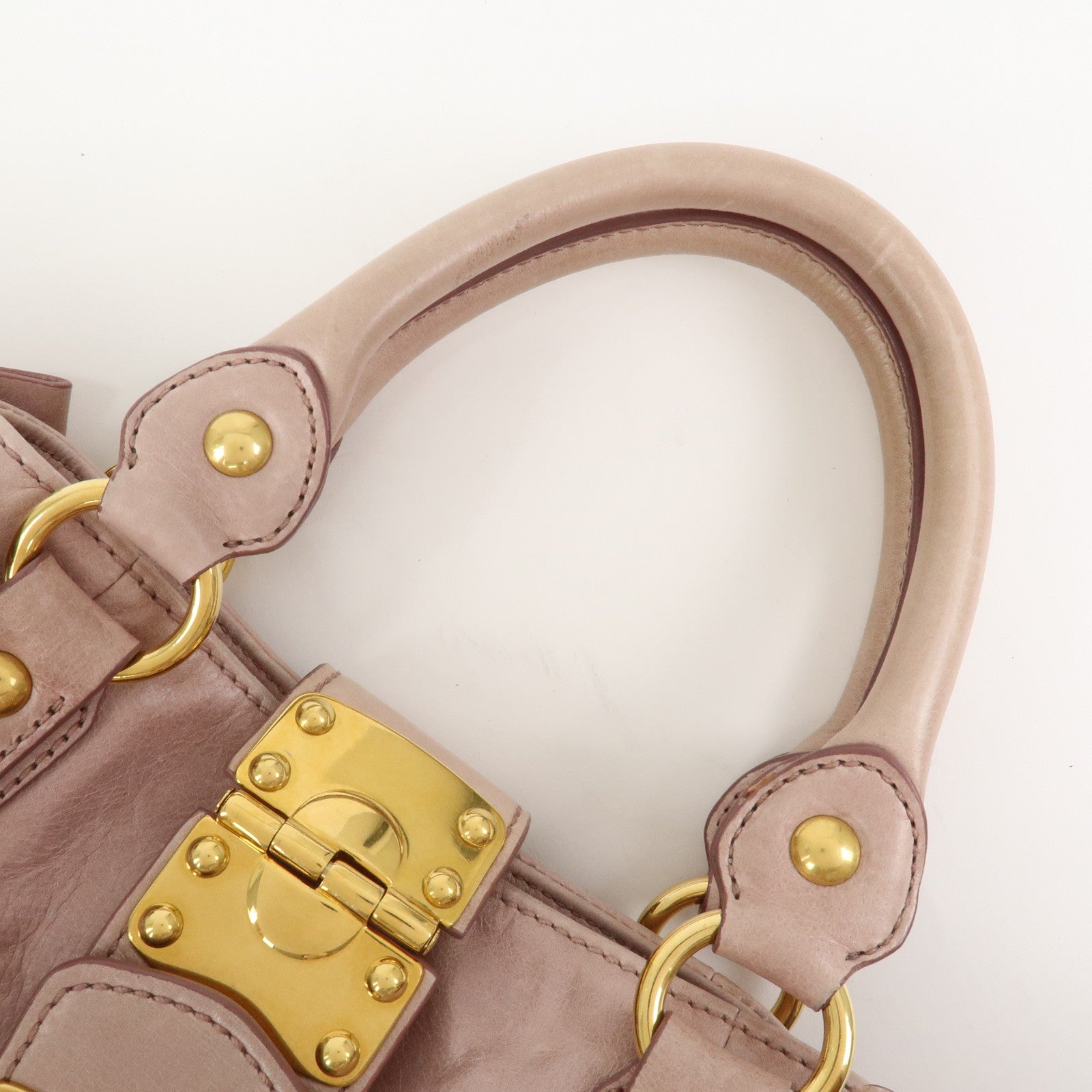 MIU MIU Leather Side Ribbon 2Way Hand Shoulder Bag Pink RN0686