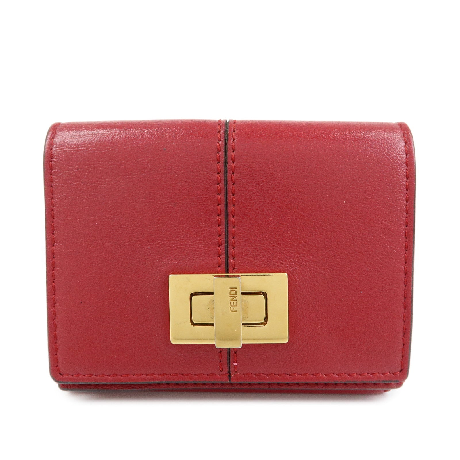 FENDI Peekaboo Leather Compact Trifold Wallet Red 8M0445