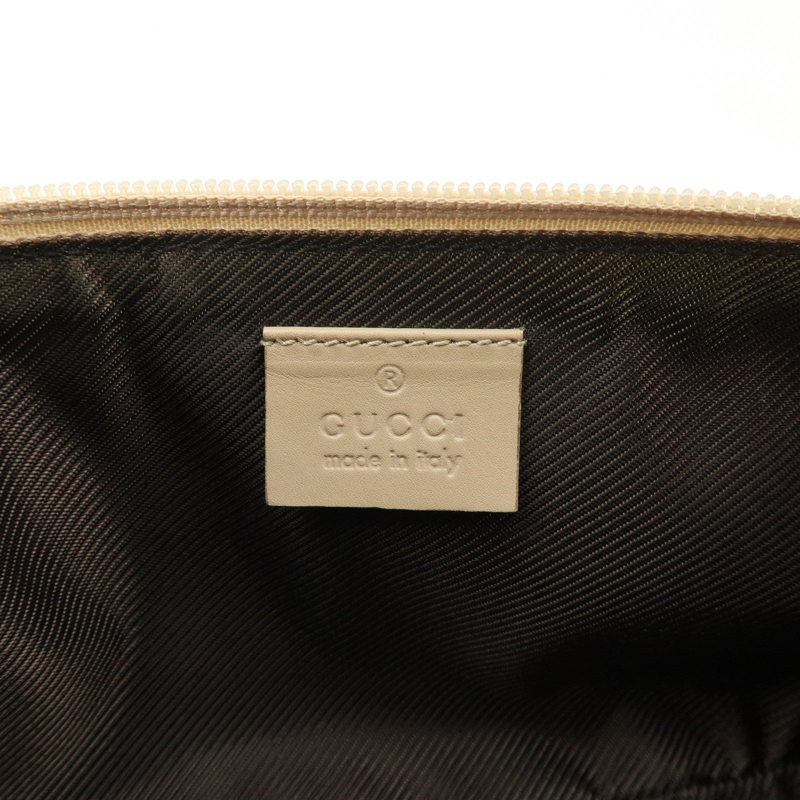 GUCCI Boat Bag GG Canvas Leather Hand Bag Pouch Beige 07198 Used