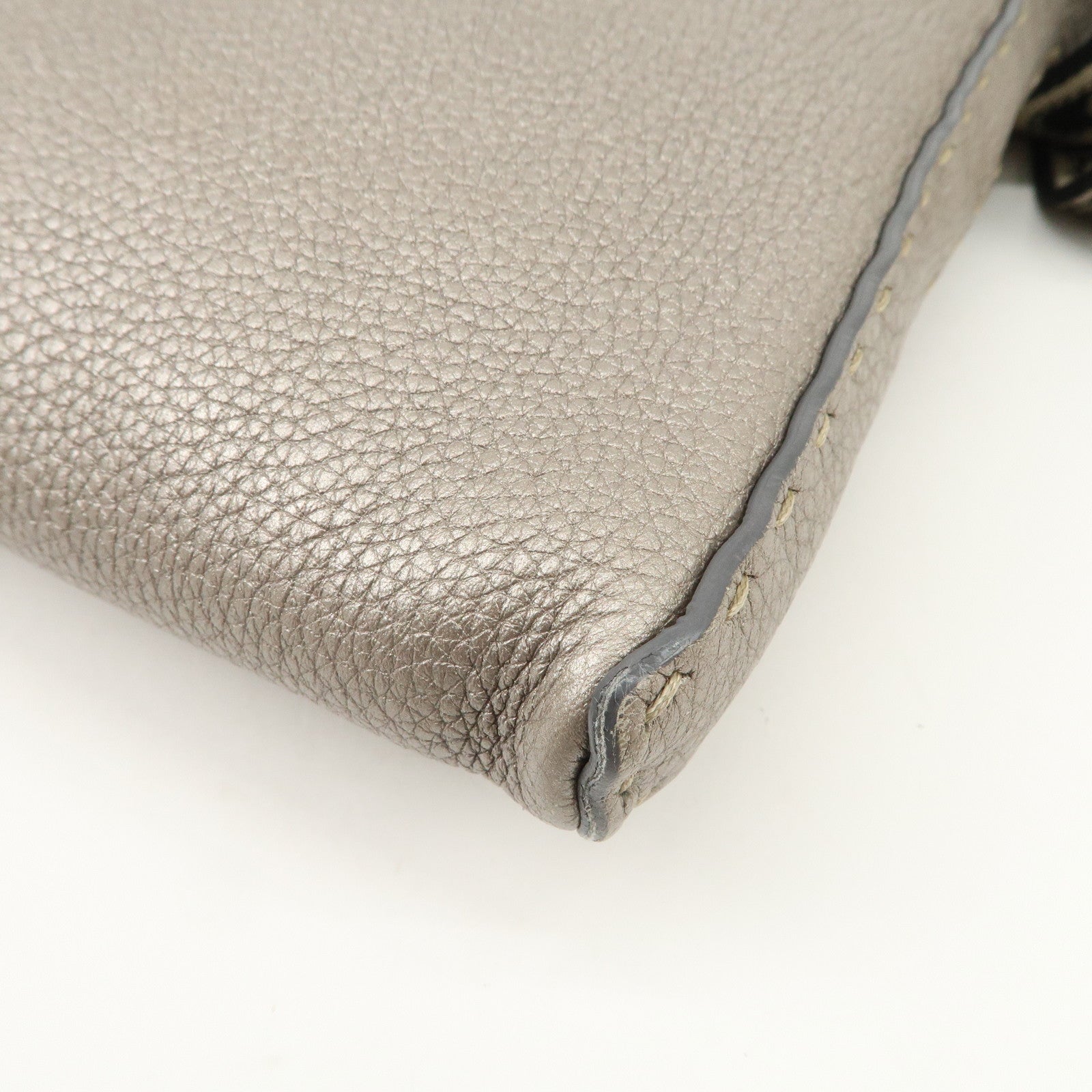 FENDI Selleria Leather Shoulder Bag Crossbody Bag Gray 8BT092